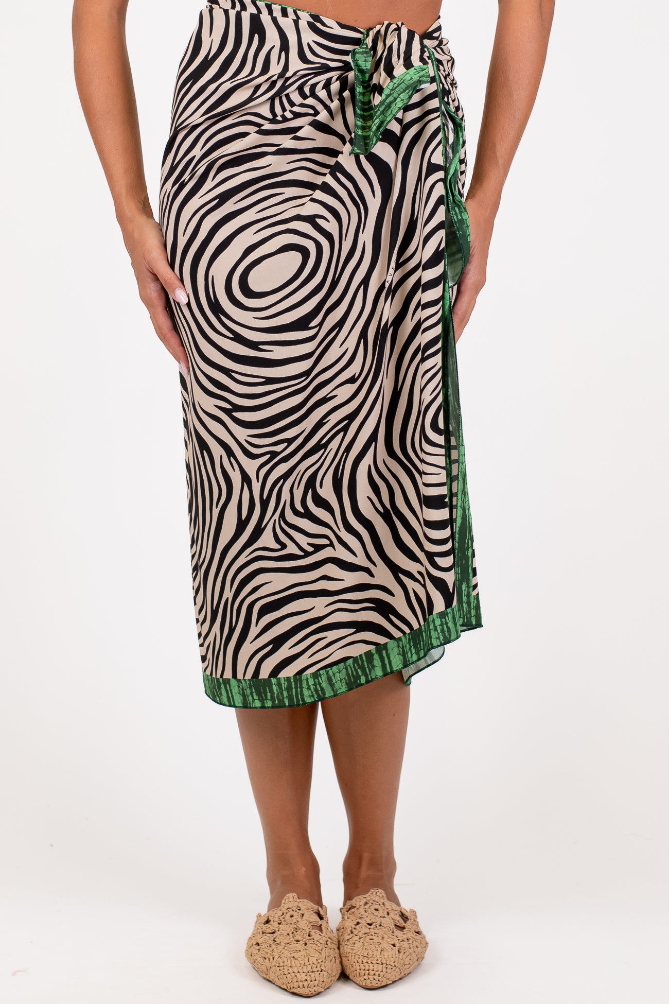 Haveone - Gonna fantasia zebra con profilo a contrasto in viscosa leggera