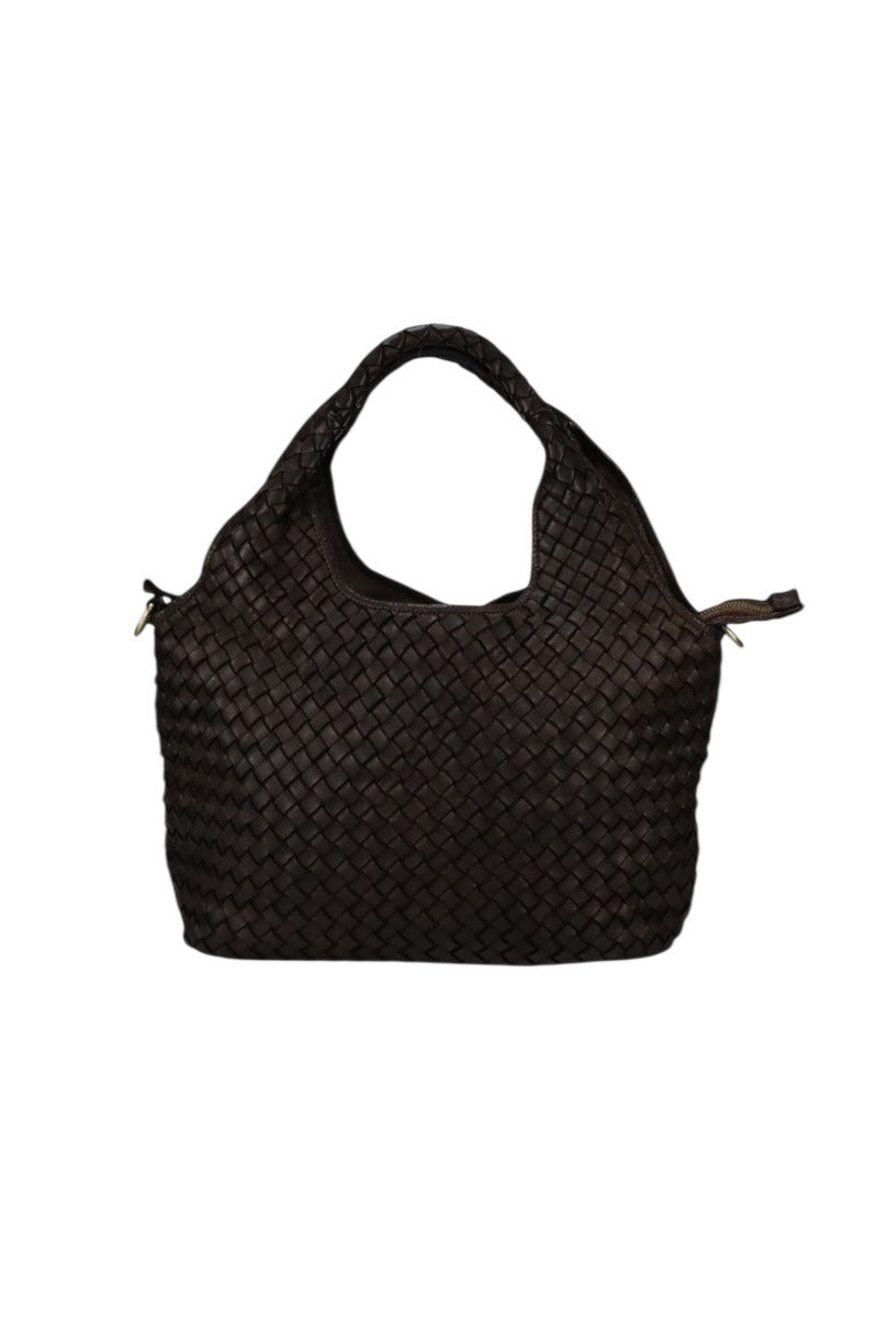 Borsa grande a spalla in pelle intrecciata vintage