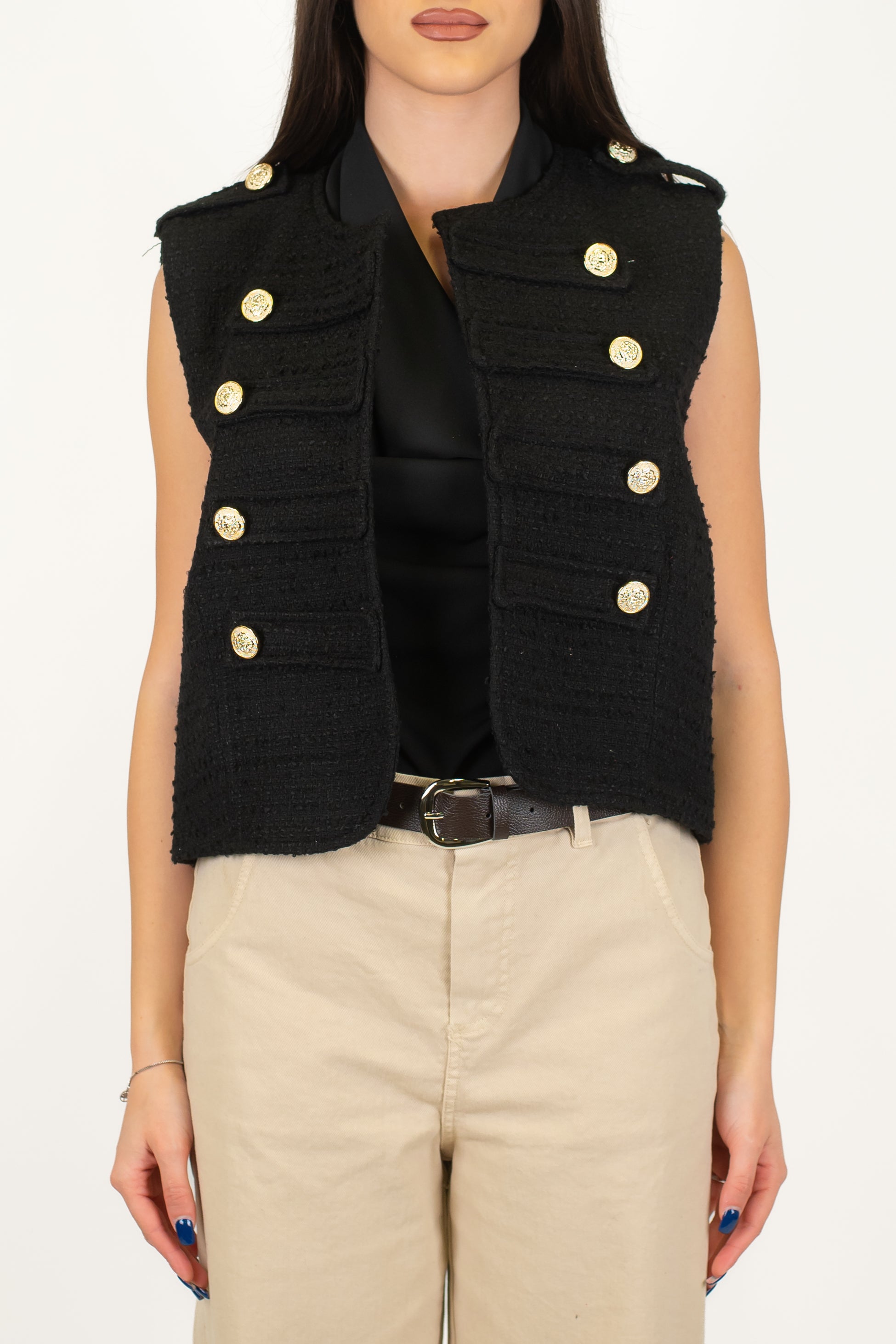 Tensione in - Gilet aperto in tweed modello napoleone
