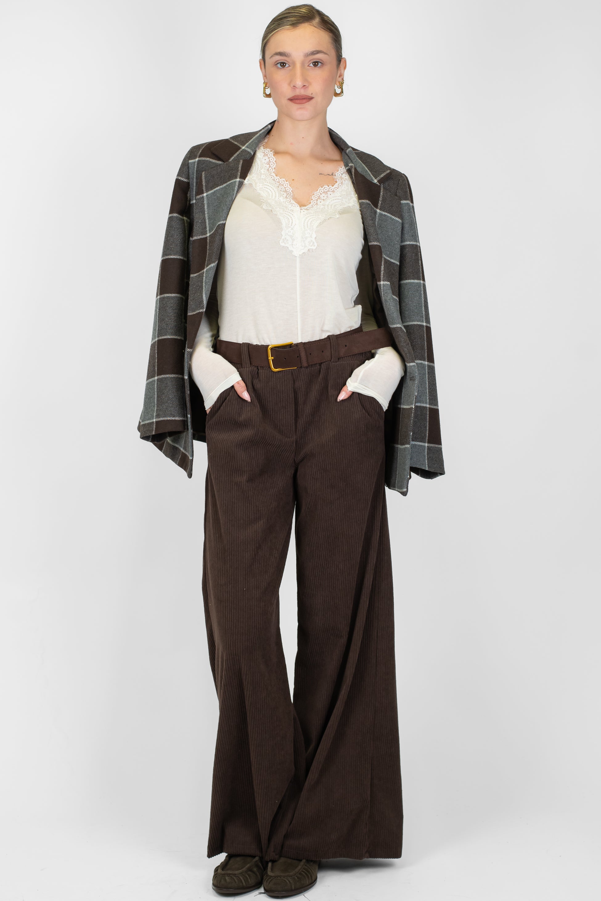 Haveone - Pantalone palazzo in velluto a coste