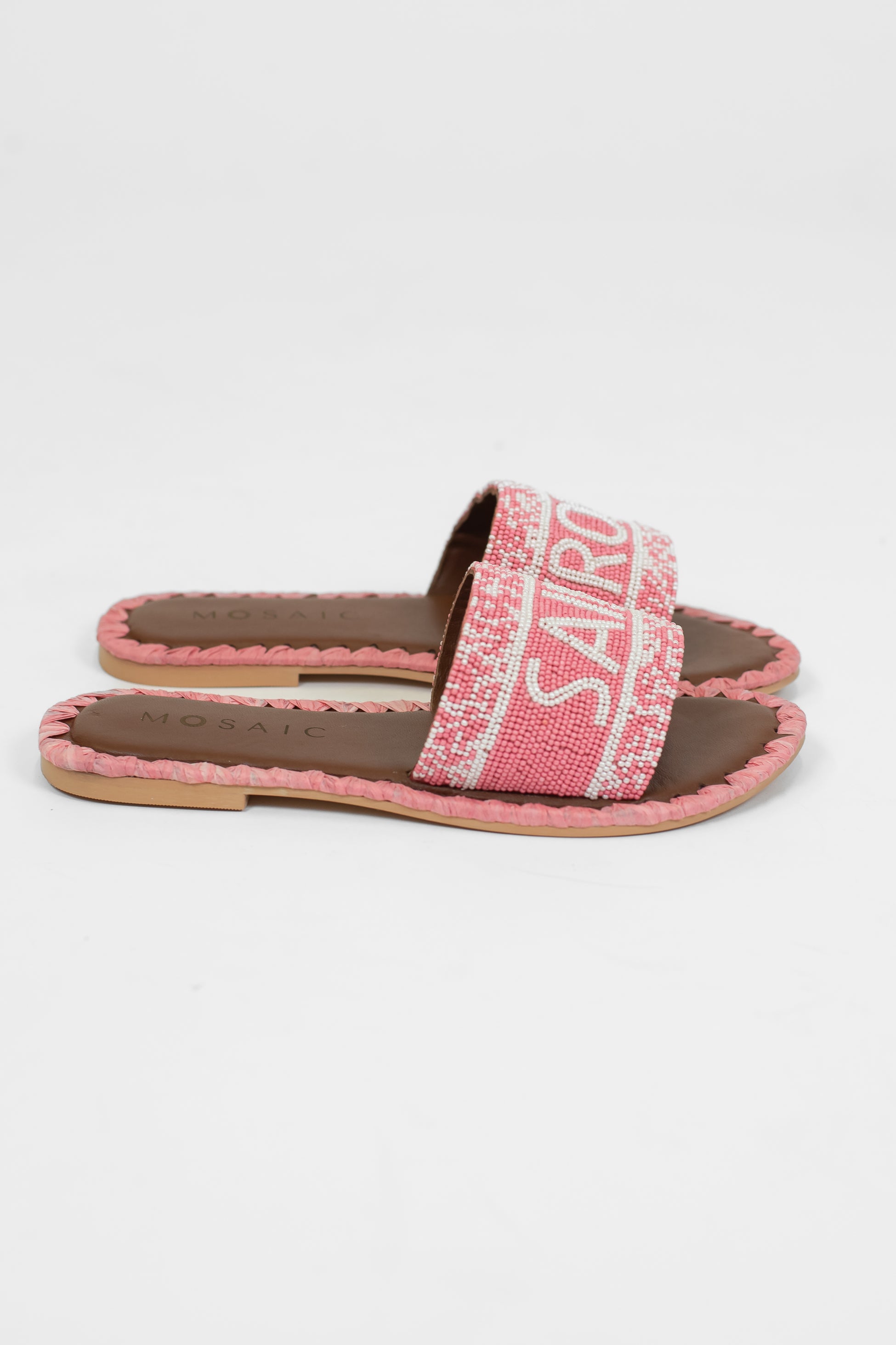 Mosaic - Ciabattina con fascia decorata da perline con scritta