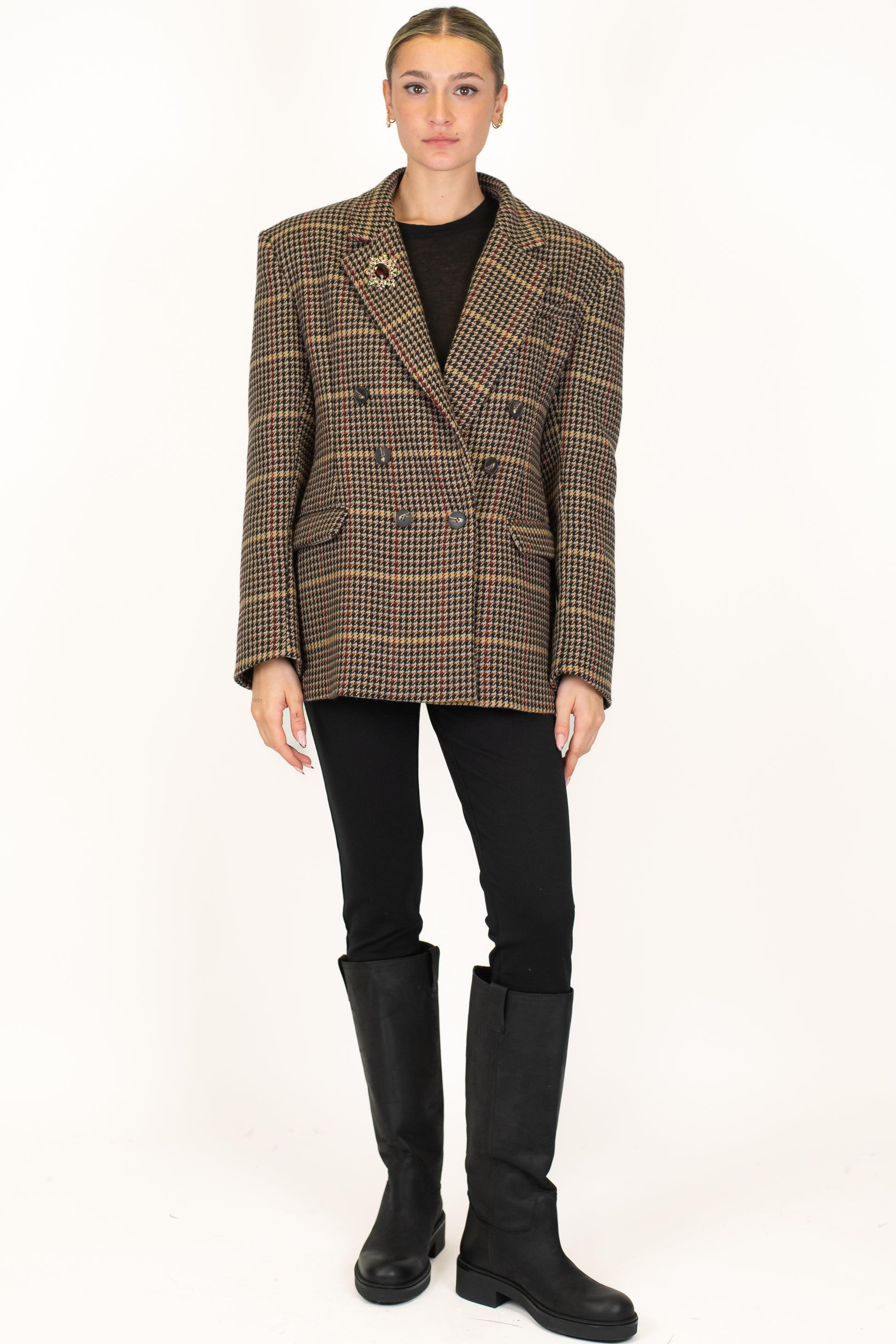 Tensione in - Giacca doppiopetto fantasia quadri/pied de poule in misto lana con spalline