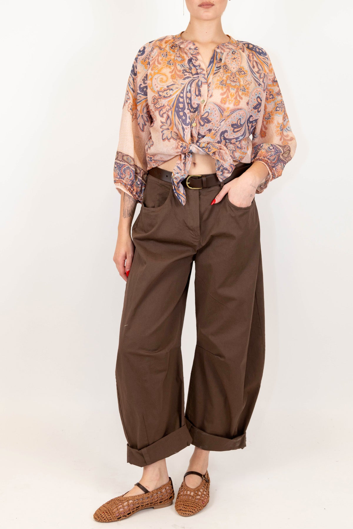 Haveone - Pantalone in viscosa modello balloon con risvolto sul fondo