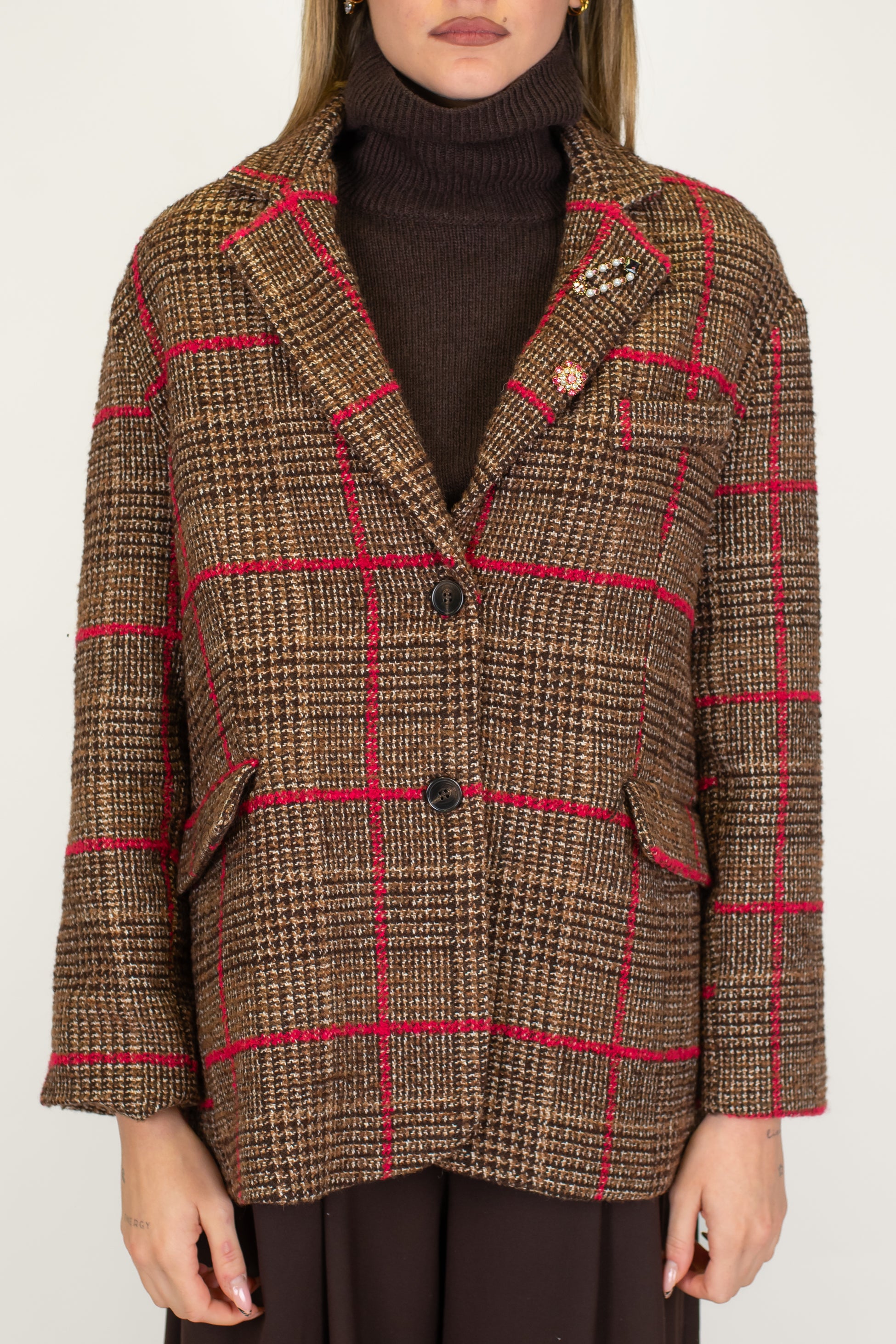 Tensione in - Giacca over in misto lana fantasia check