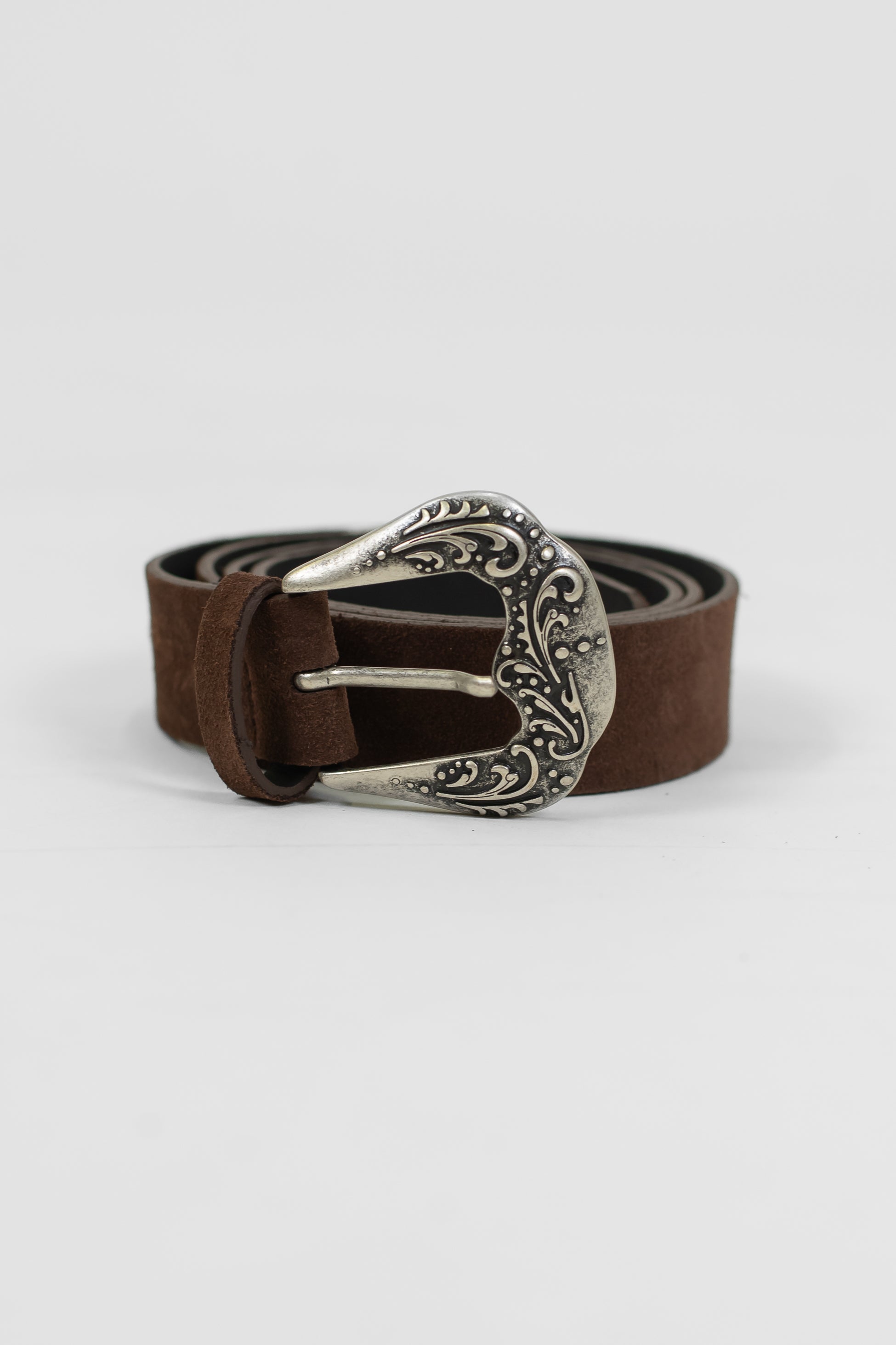 Haveone - Cintura in pelle scamosciata con applicazione a contrasto e fibbia tramata in acciaio