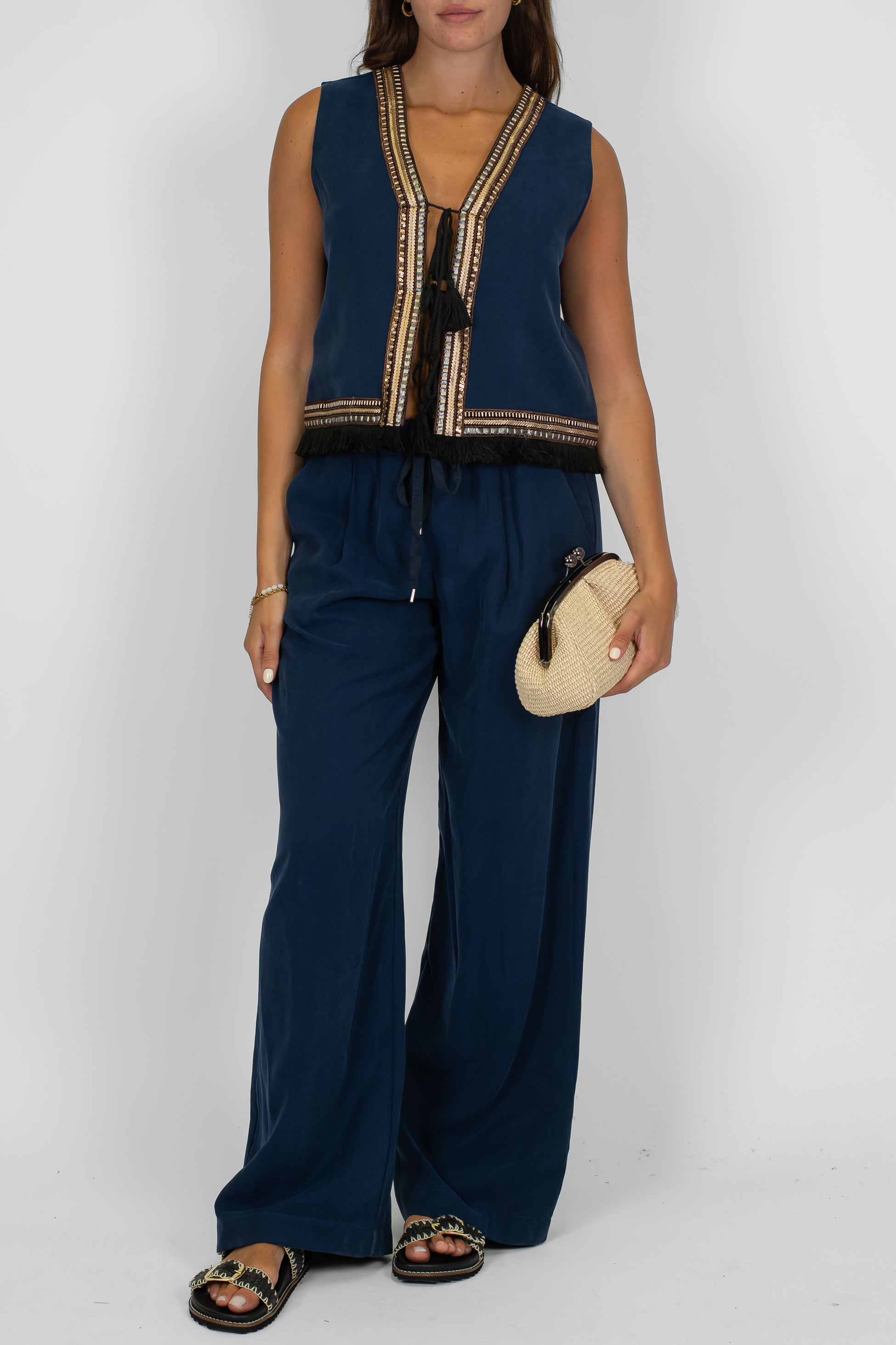 Dixie - Pantalone palazzo in viscosa con coulisse