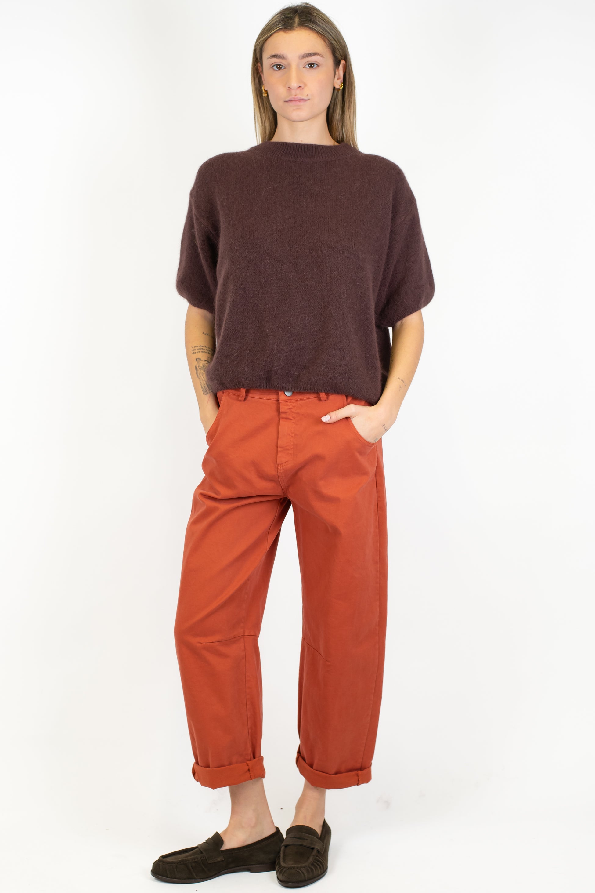 Dixie - Maglia girocollo mezzamanica in lana angora