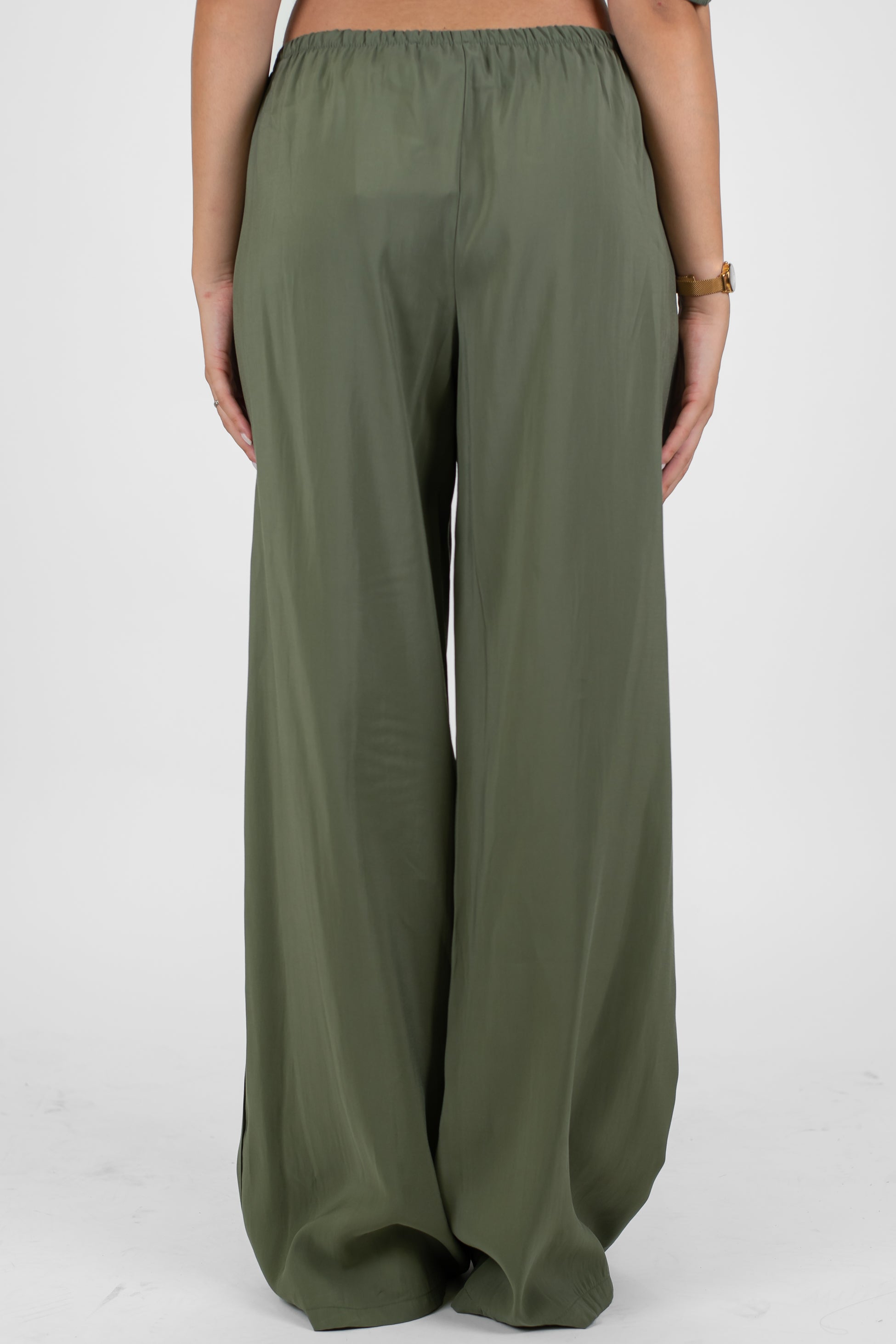 Haveone - Coordinato in modal con t-shirt scollo a V con lacci e pantalone palazzo con coulisse