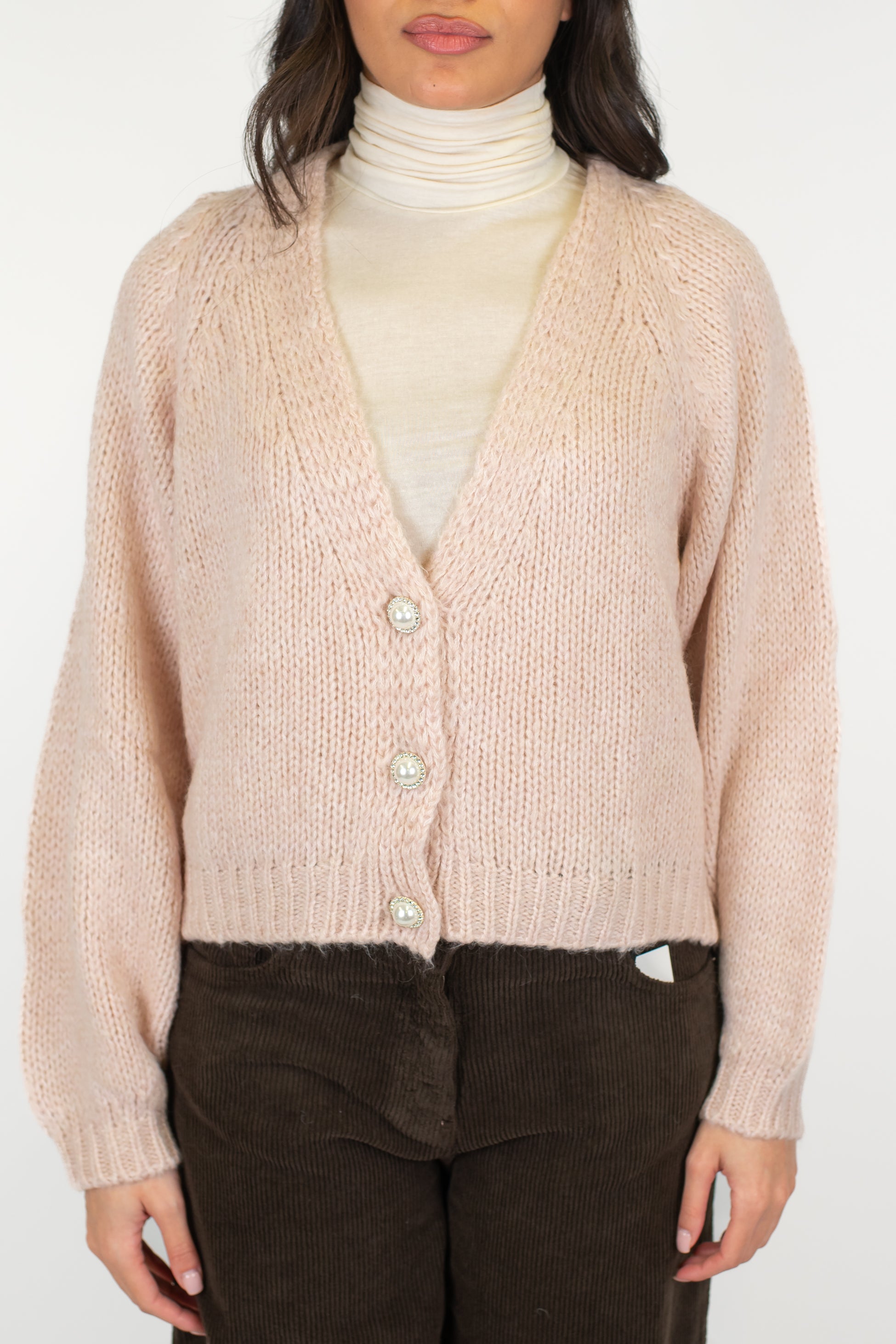 Haveone - Cardigan in misto lana con bottoni gioiello
