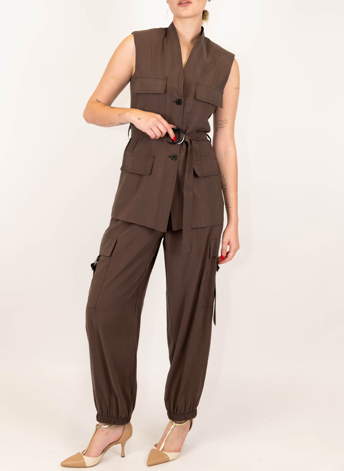 Maryley - Pantalone cargo in modal con elastico in vita e sul fondo