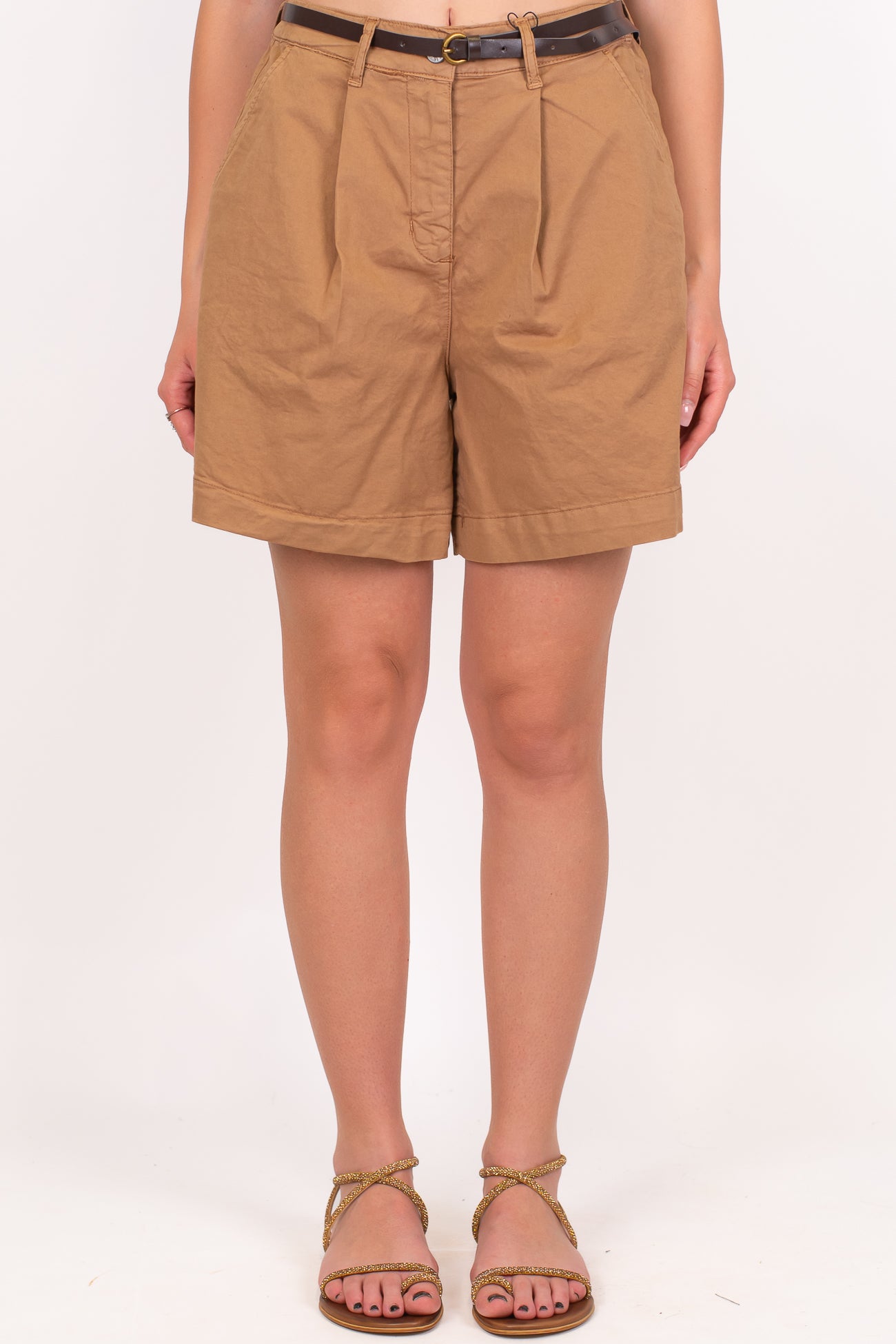 Dixie - Bermuda in cotone con pinces ed elastico sul retro