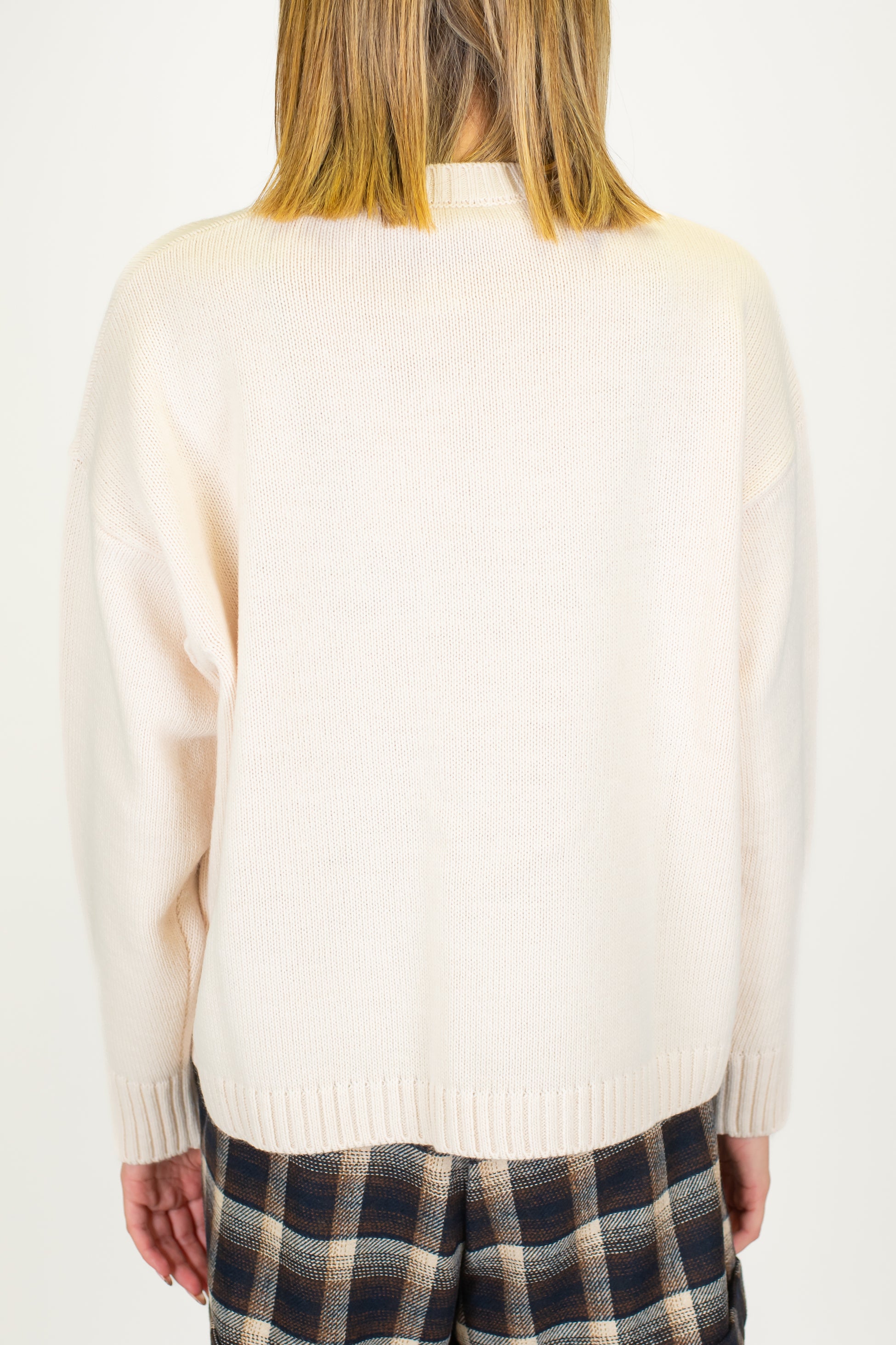 Motel - Maglia girocollo in misto lana con scritta tono su tono "Courmayeur"