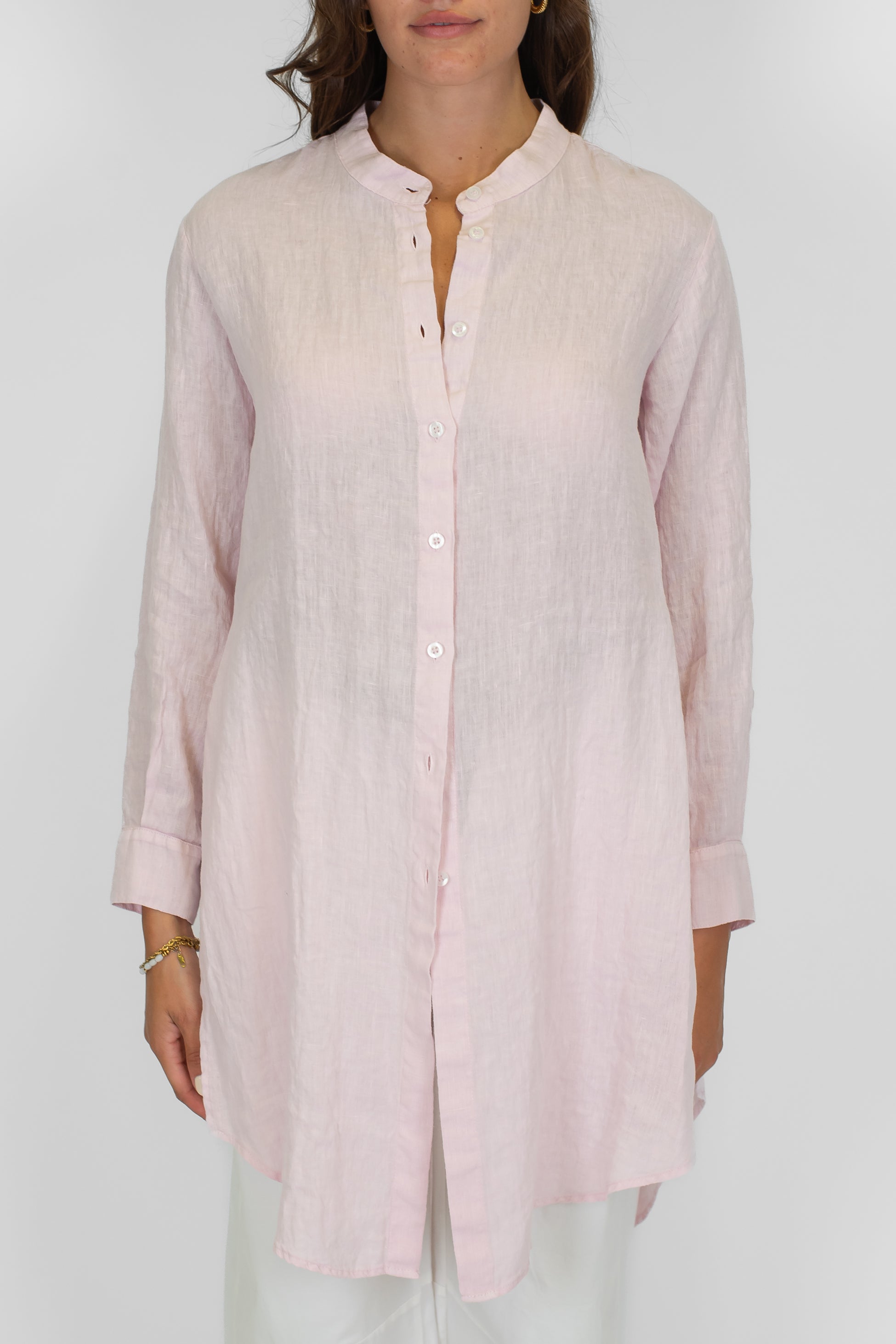 Tensione in - Camicione lungo 100% lino collo coreano