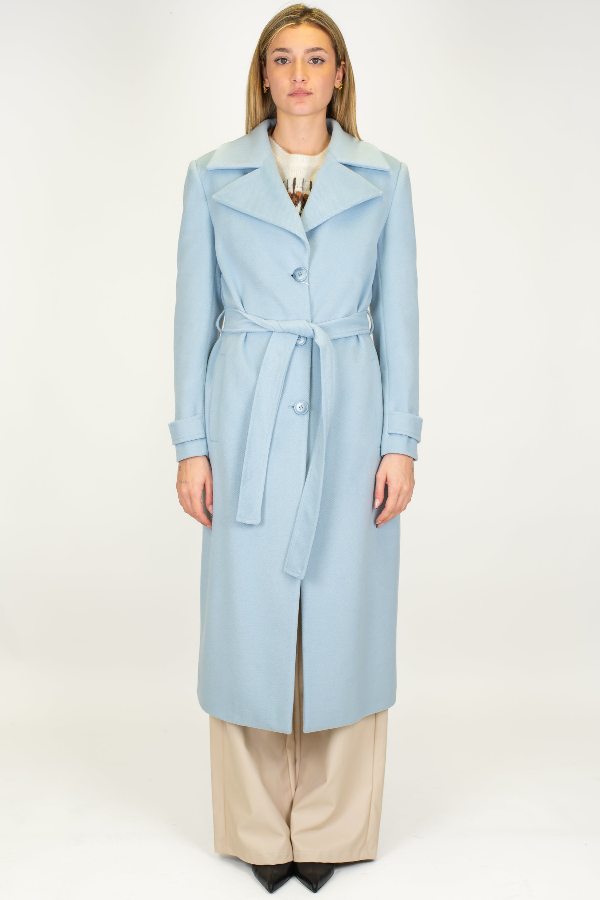 Motel - Cappotto lungo monopetto con cintura