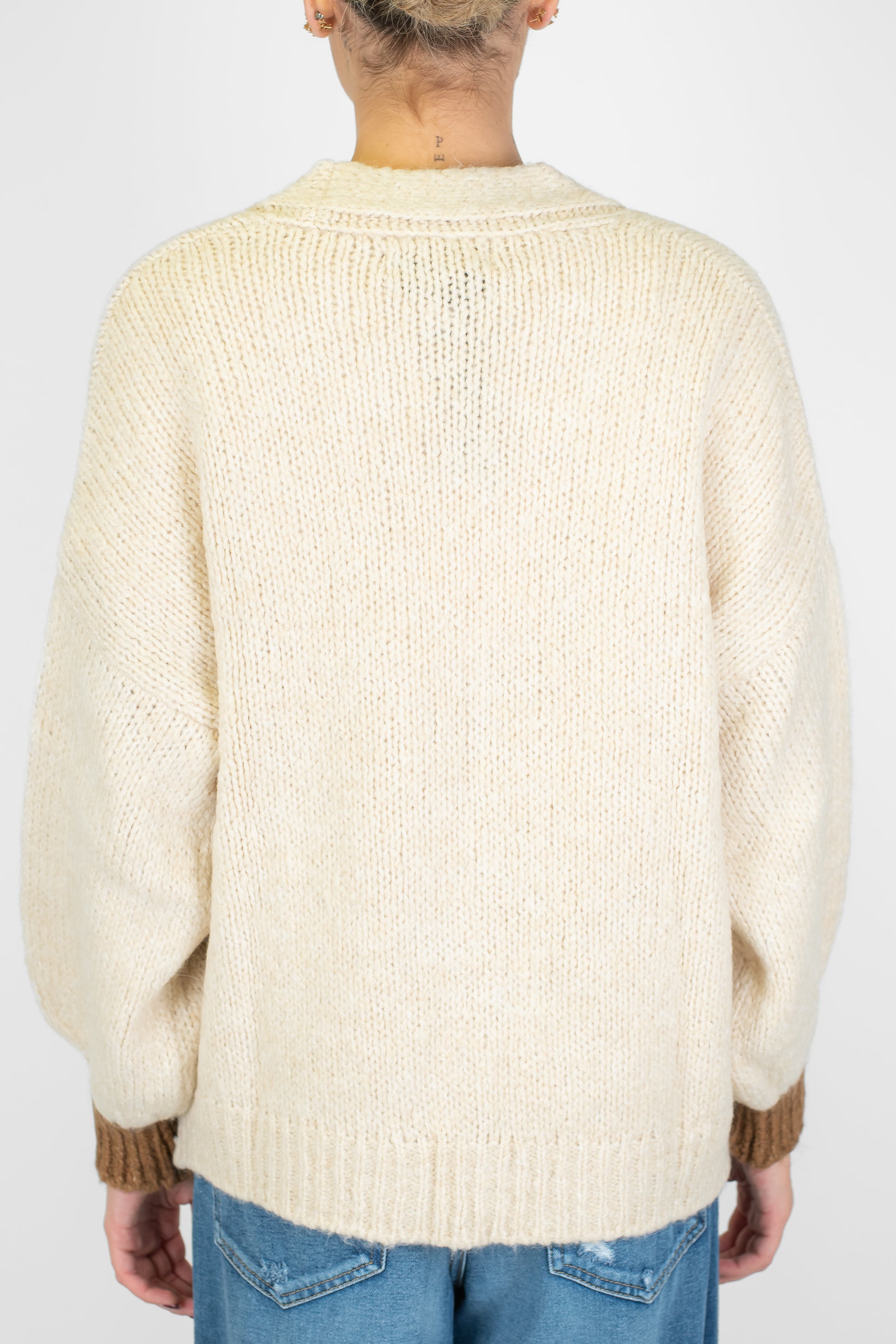 Haveone - Cardigan over in misto lana con profilo tasca e polsini a contrasto