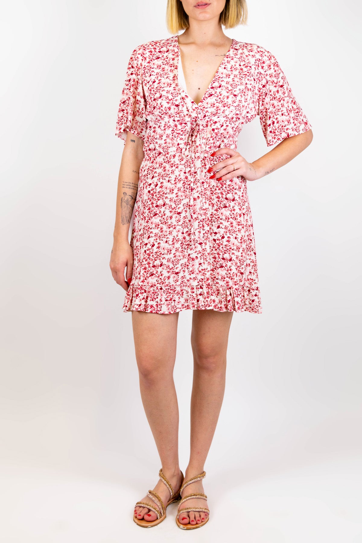 Tensione in - Abito corto mezzamanica fantasia provenzale in viscosa