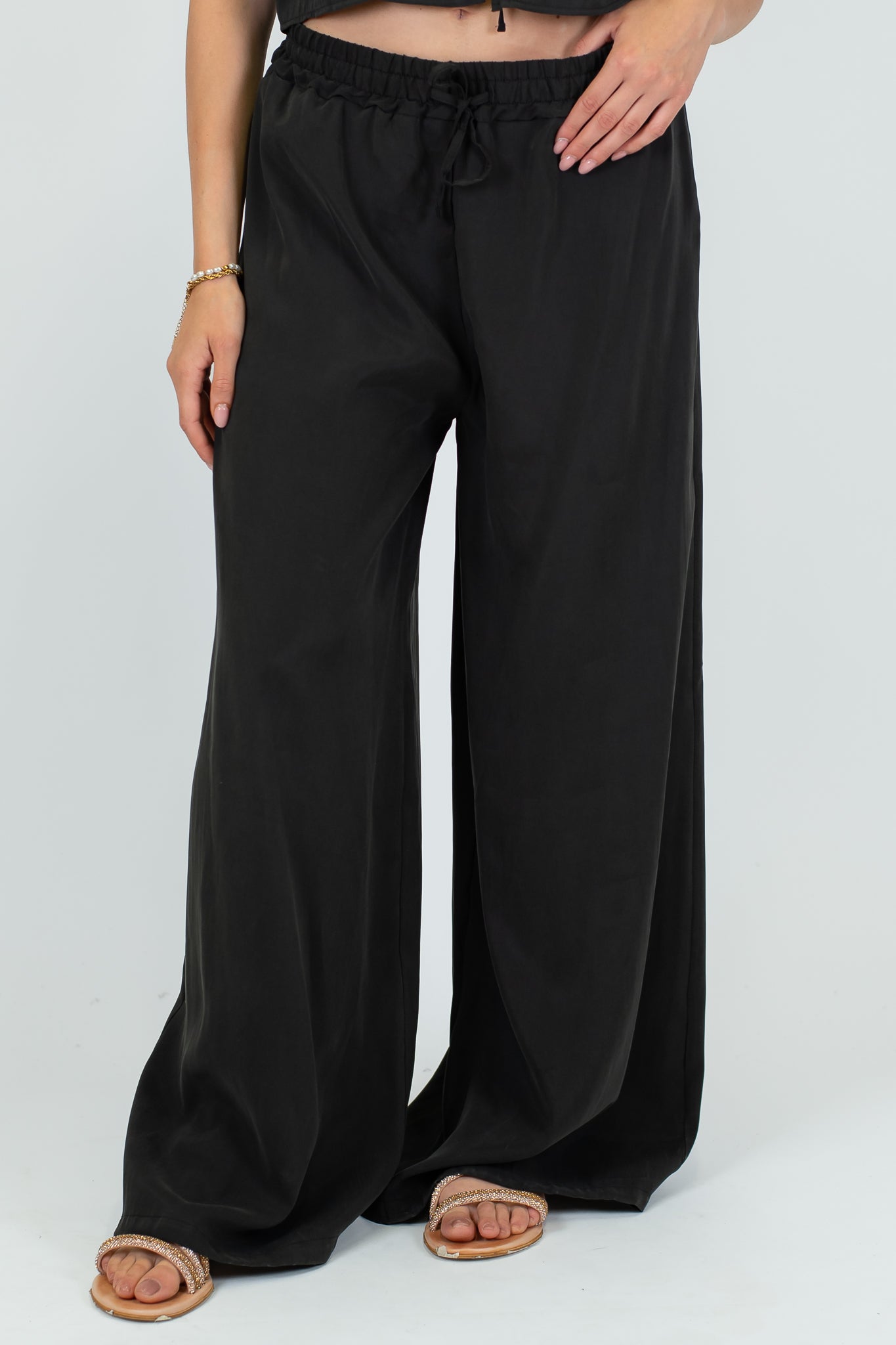 Haveone - Coordinato Gilet con lacci e pantalone palazzo in cupro