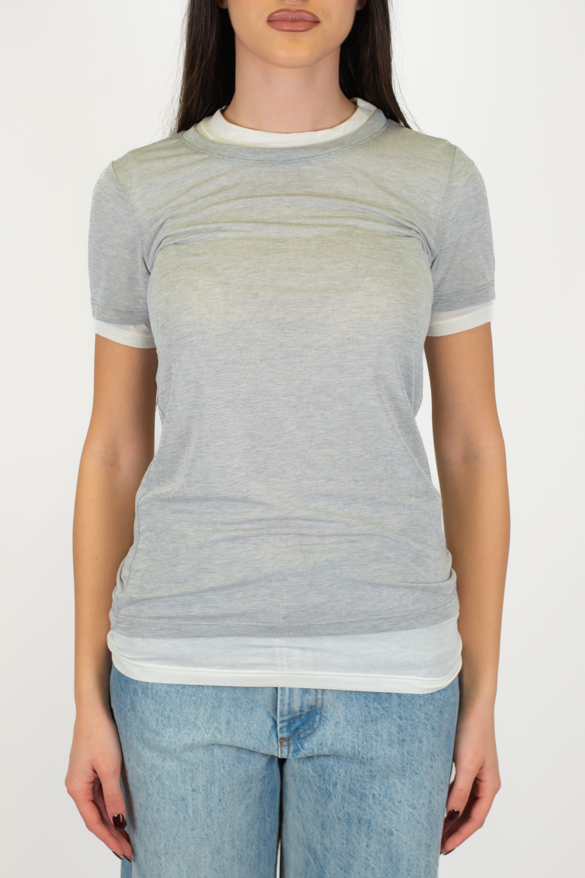 Haveone - T-shirt doppio strato a contrasto in misto seta