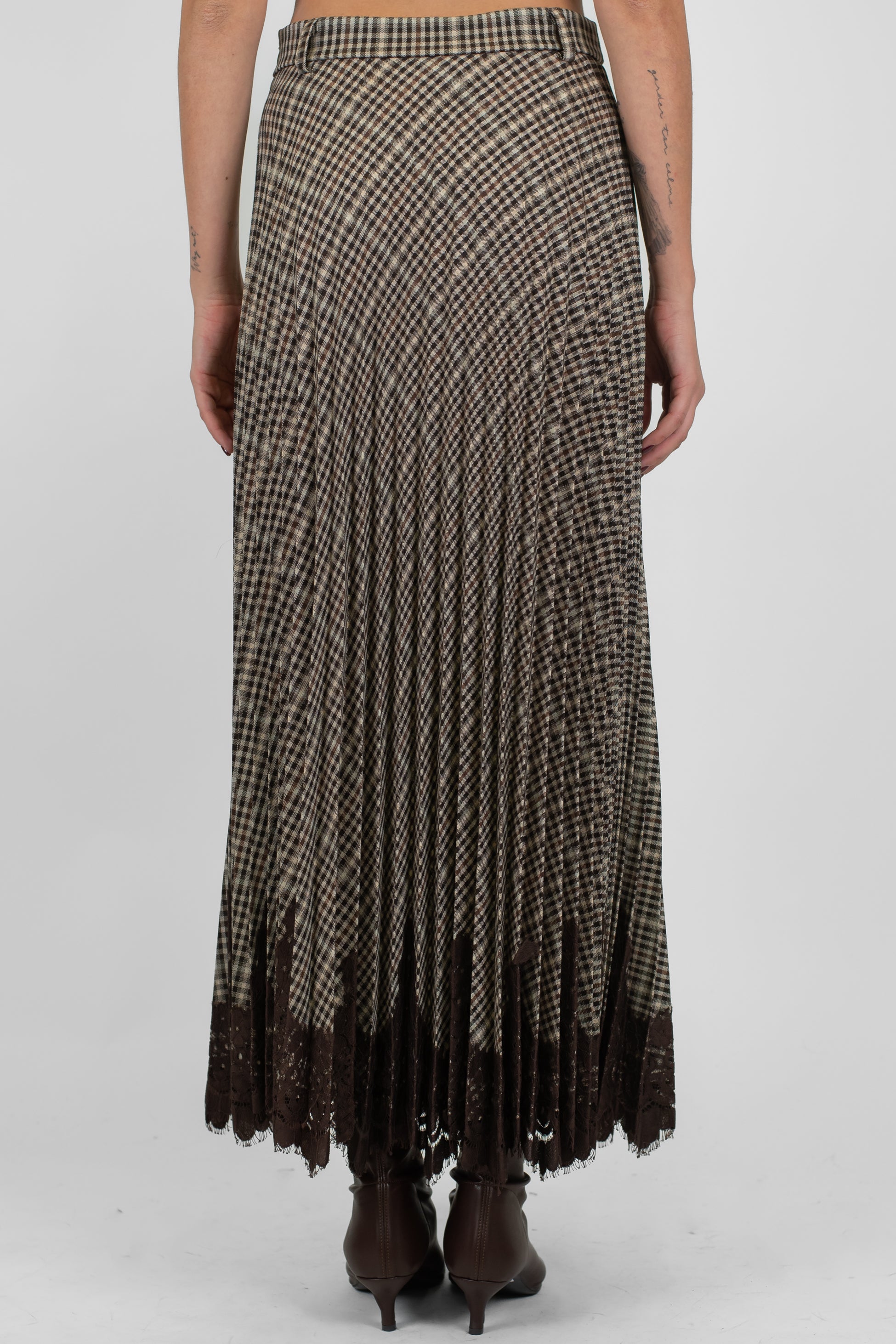 Motel - Gonna microfantasia quadri con orli in pizzo