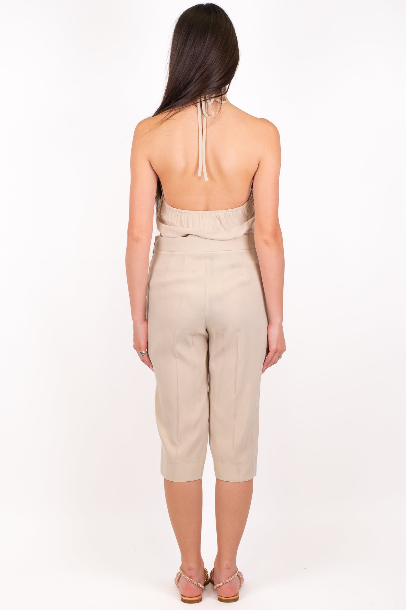 Maryley - Coordinato in modal top fazzoletto scollo americano e pinocchietto con chiusura zip laterale