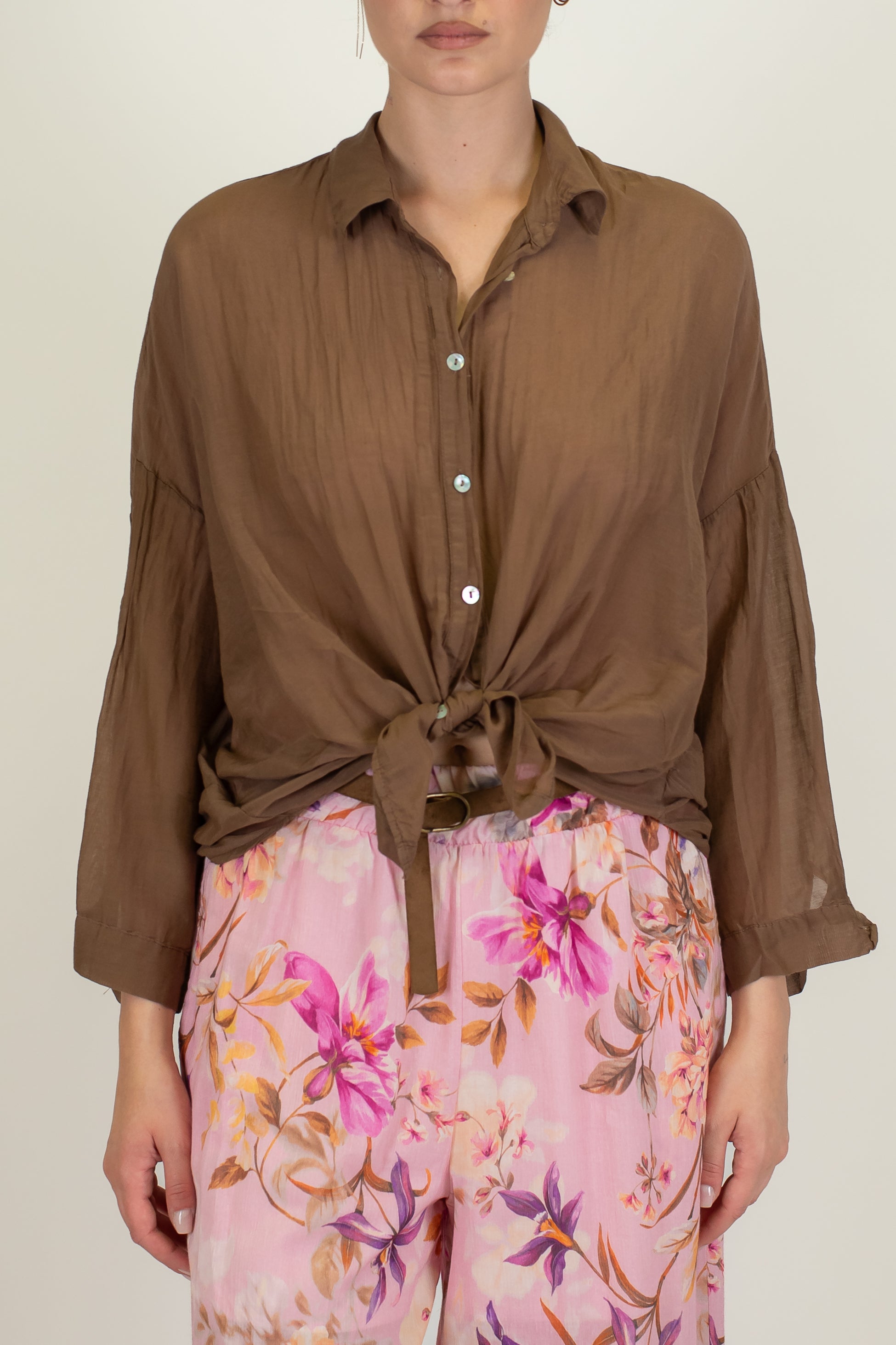 Motel - Camicia tinta unita in misto seta