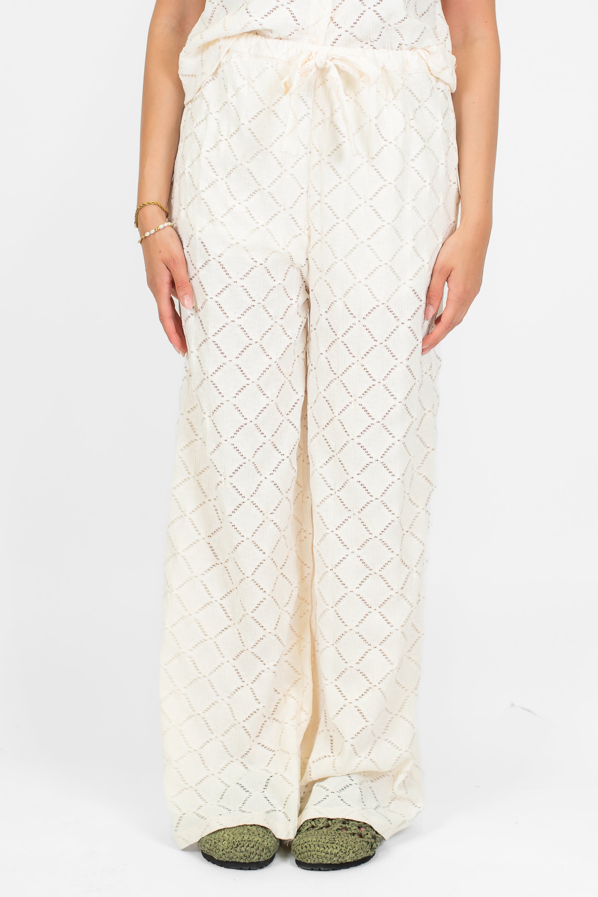 Haveone - Pantalone palazzo ricamato in pizzo con coulisse