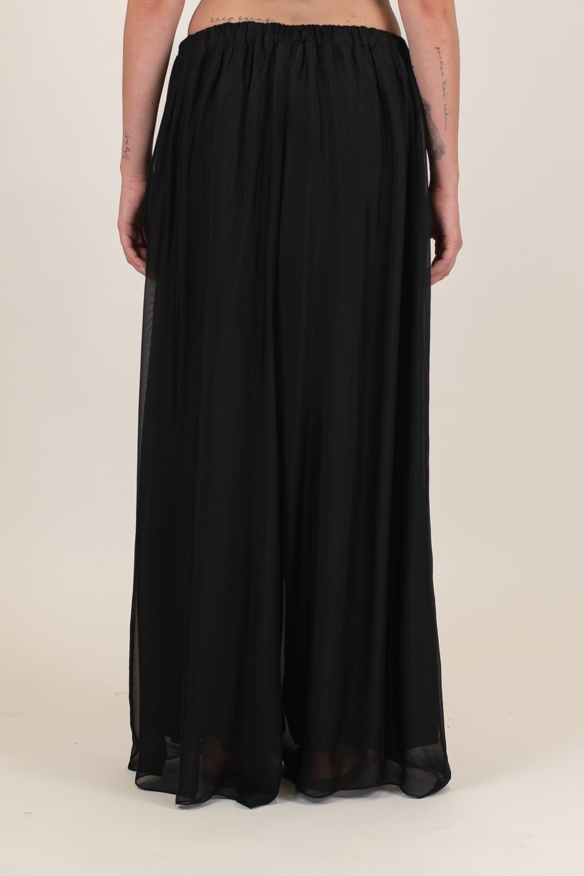 Haveone - Pantalone palazzo in misto viscosa e seta con elastico in vita