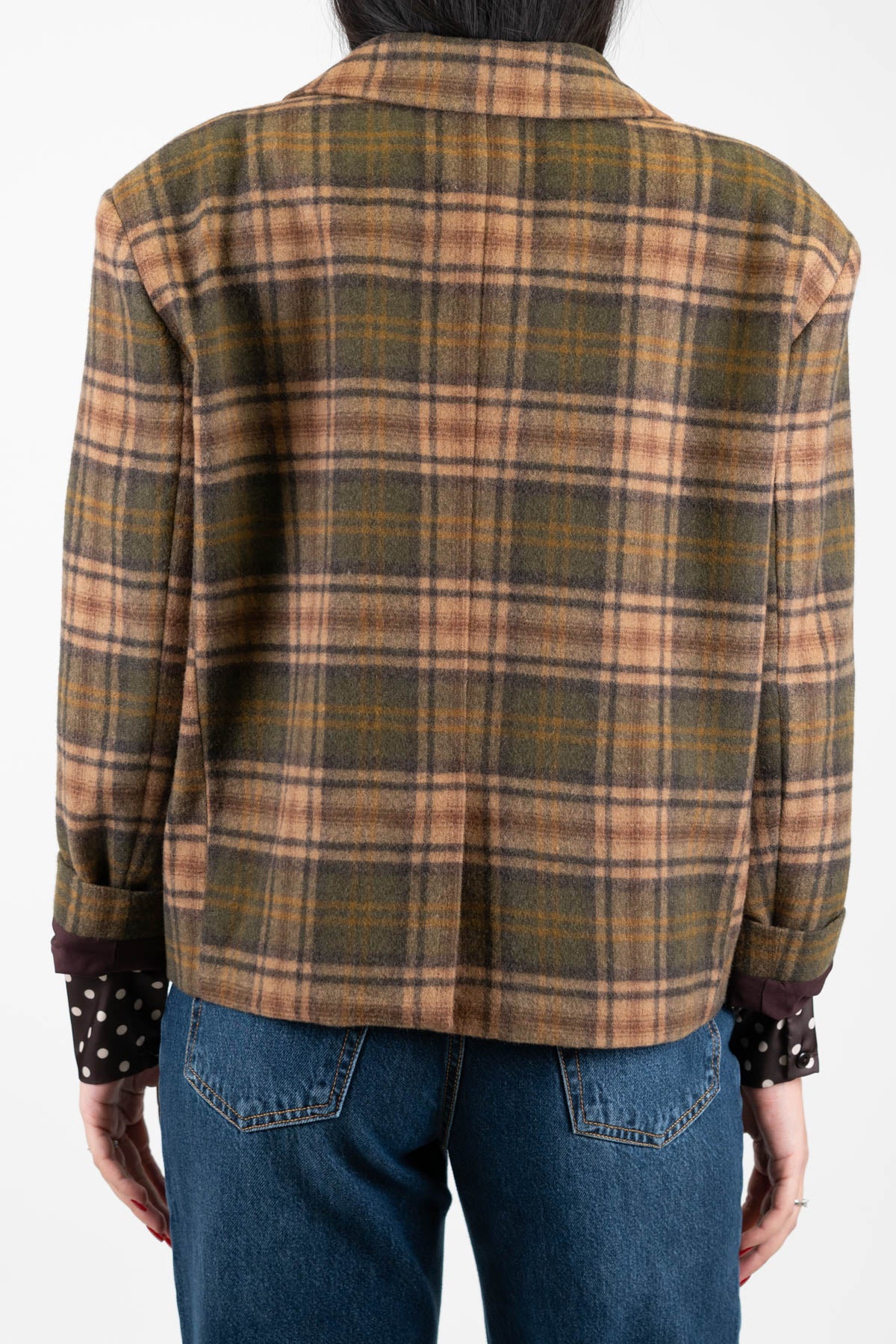 Motel - Giacca monopetto fantasia principe di galles in misto lana con spille