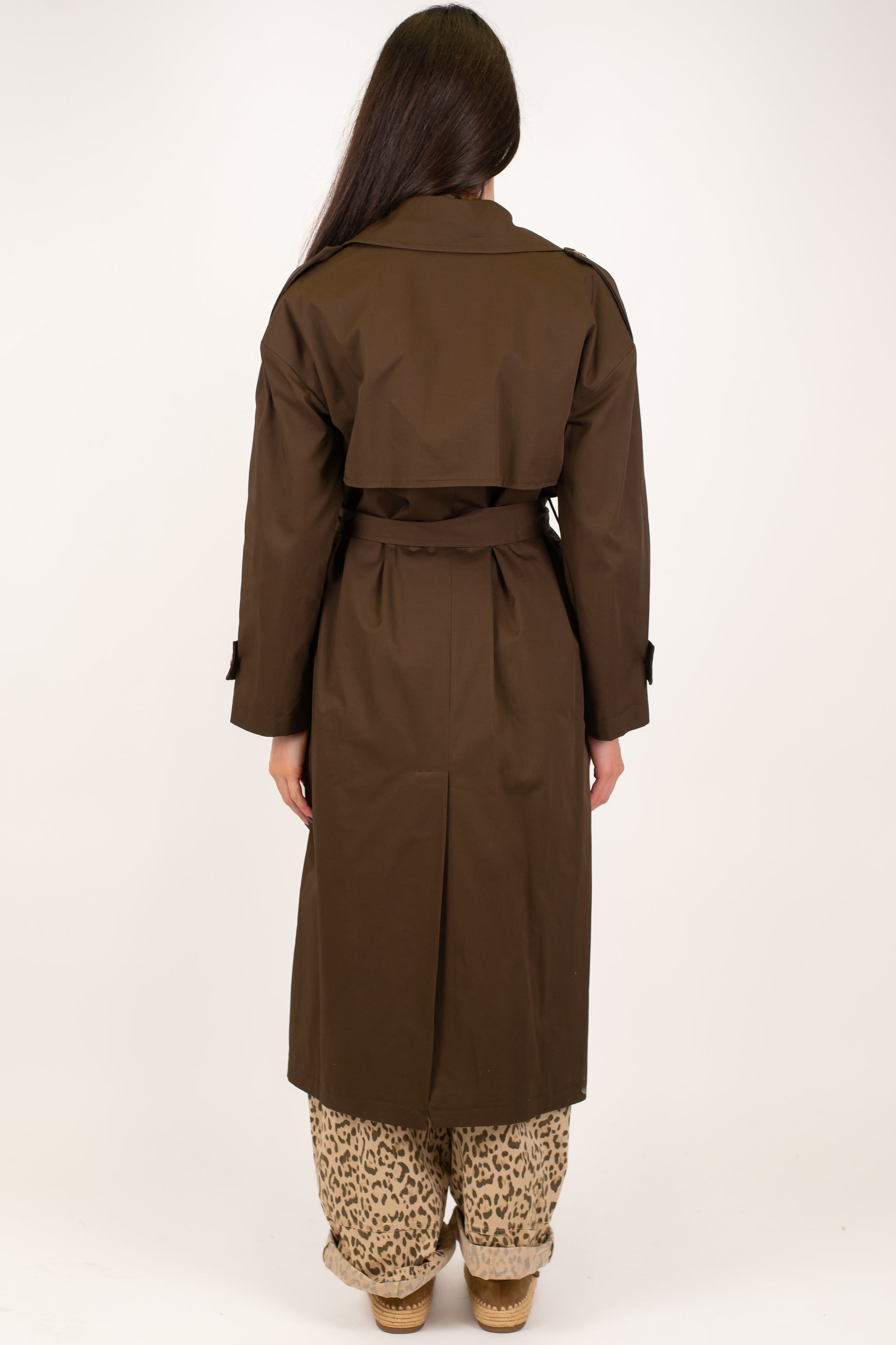 Motel - Trench lungo doppiopetto con cintura in tessuto