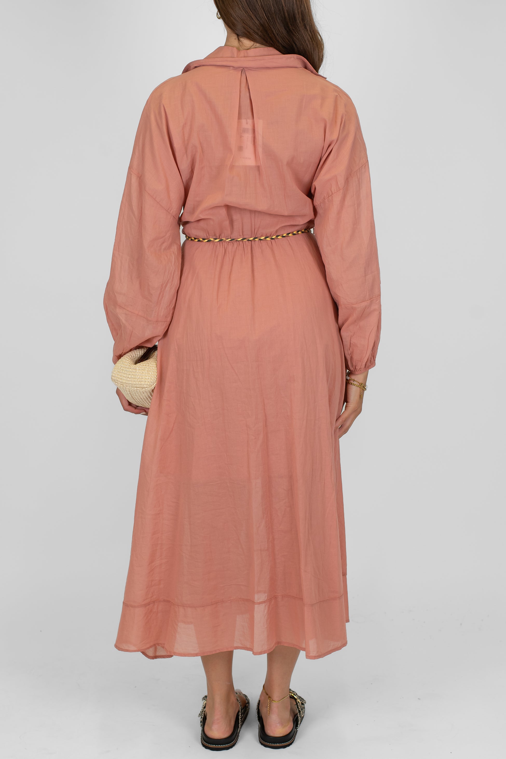 Dixie - Abito lungo ad incrocio in mussola di cotone con manica lunga e cintura in corda