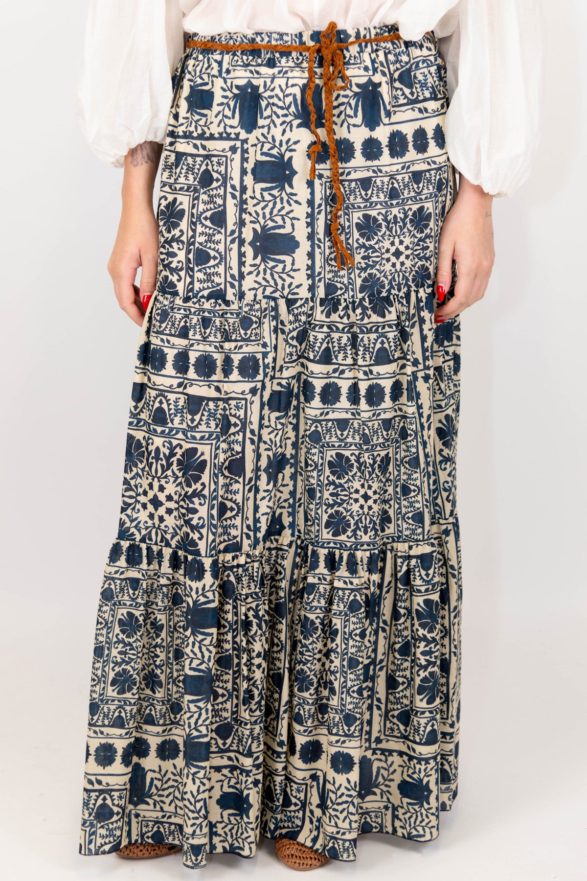 Tensione in - Gonna fantasia floreale astratta in mussola di cotone con elastico in vita