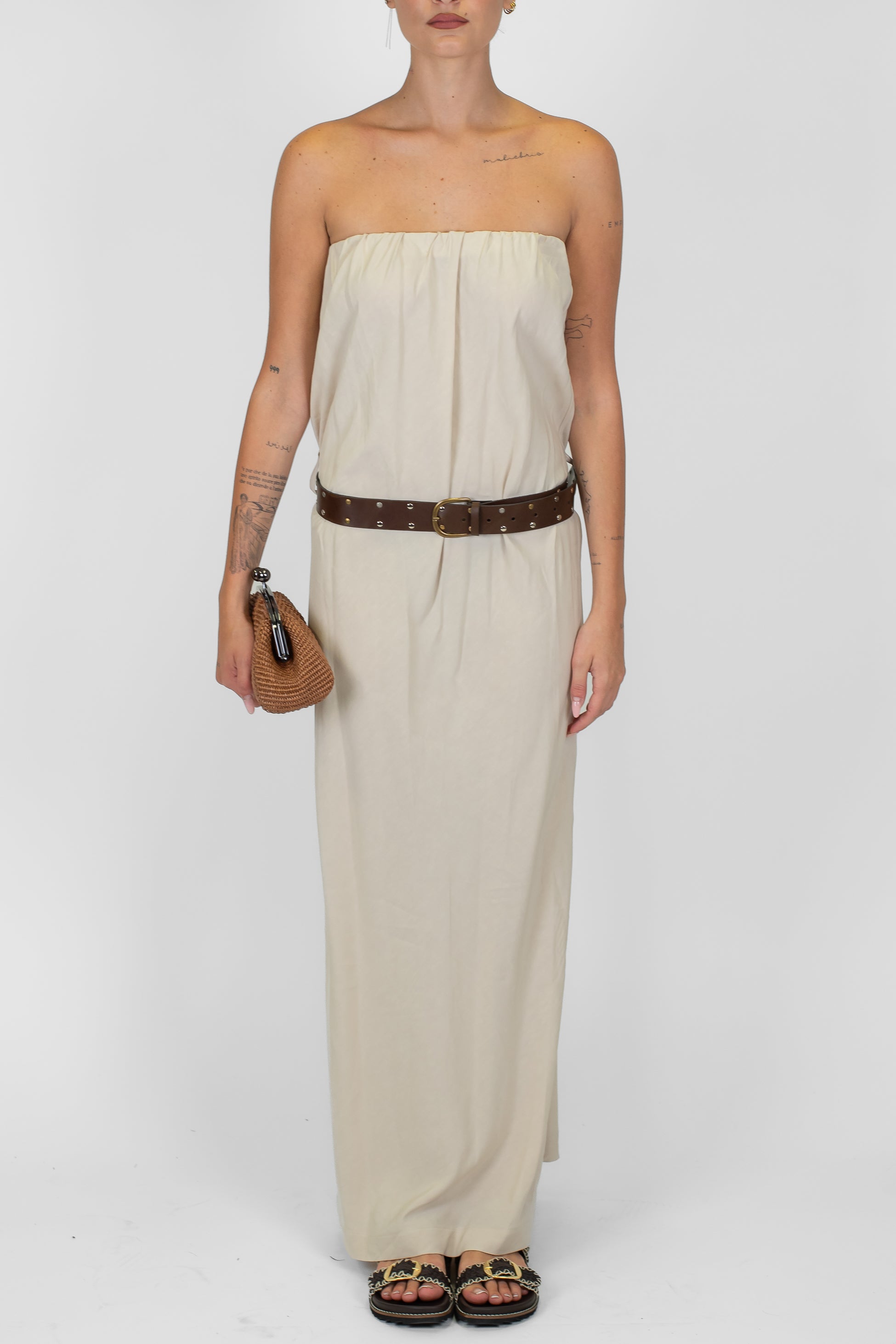 Tensione in - Abito a fascia in viscosa/lino con cintura