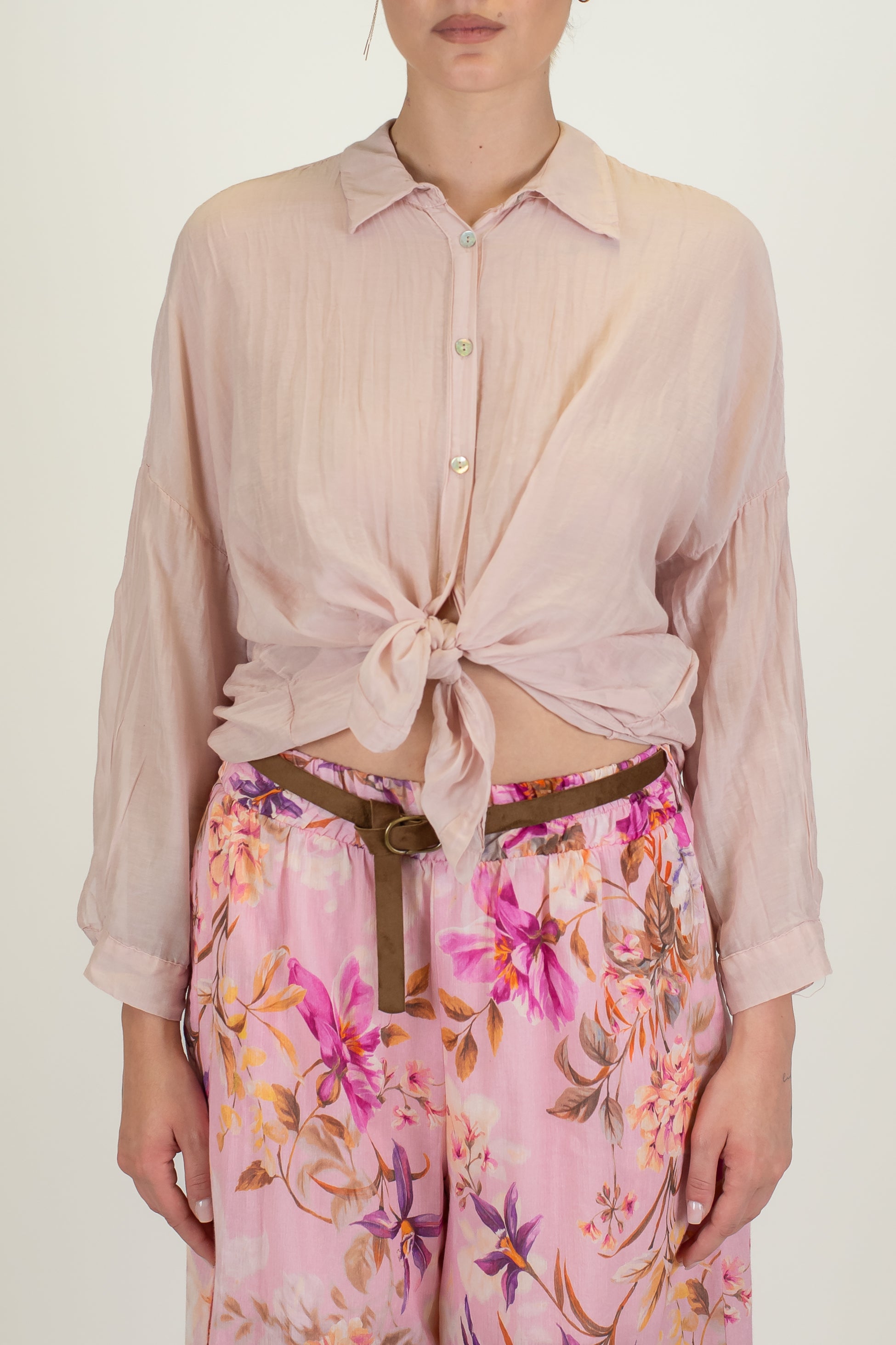 Motel - Camicia tinta unita in misto seta