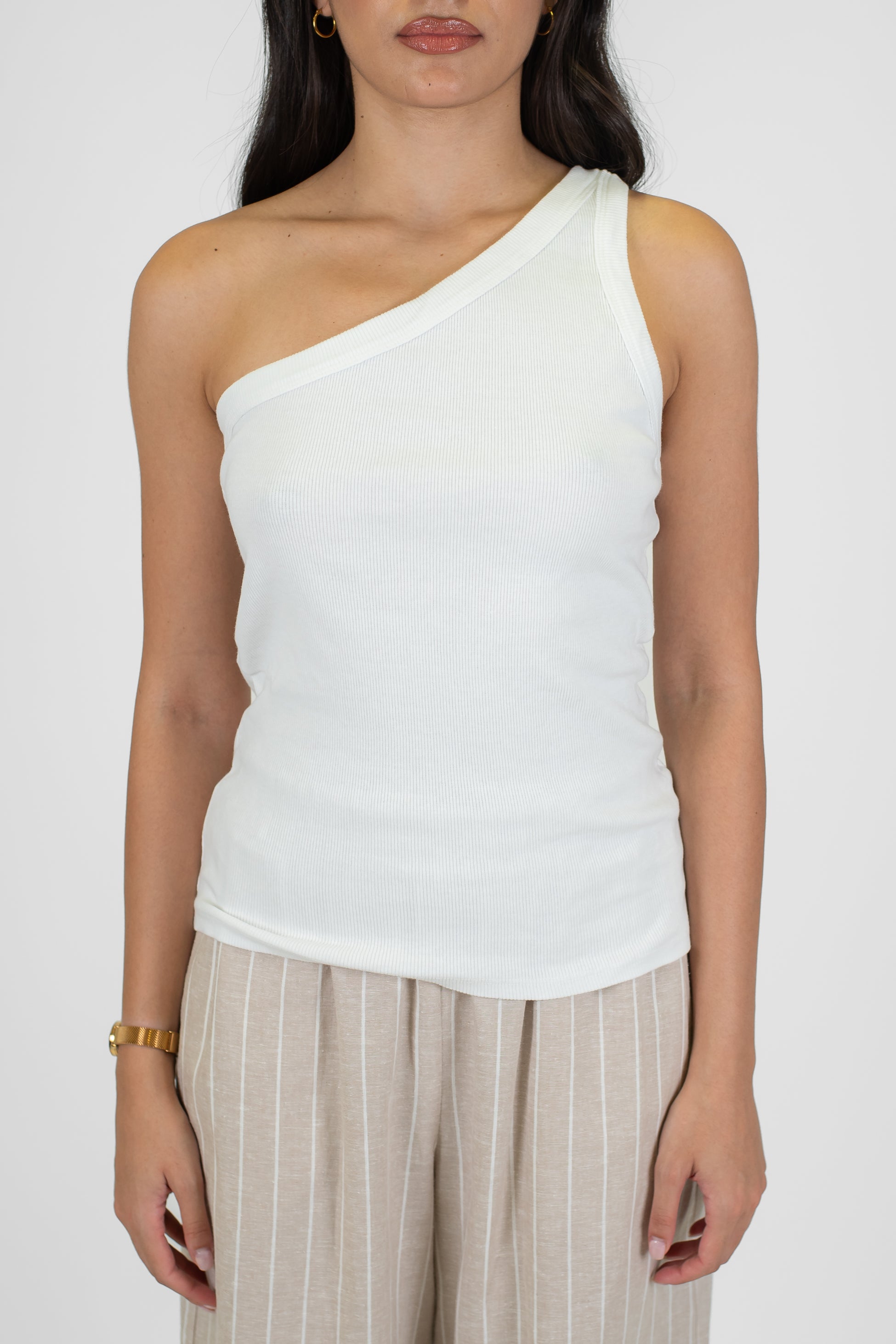 Tensione in - Top monospalla a costine in cotone