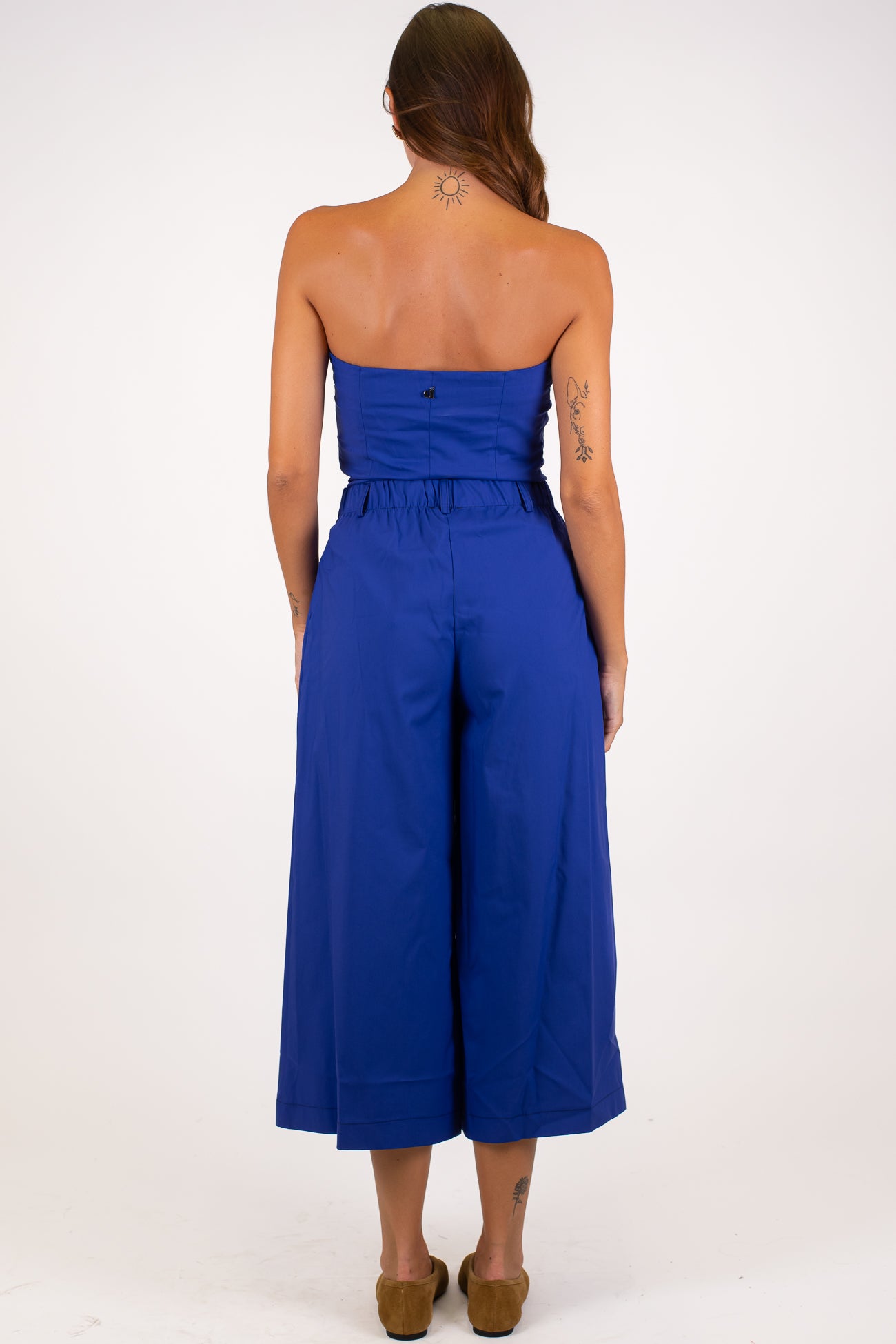 Dixie - Coordinato in cotone tela paracadute con top a fascia e pantalone crop