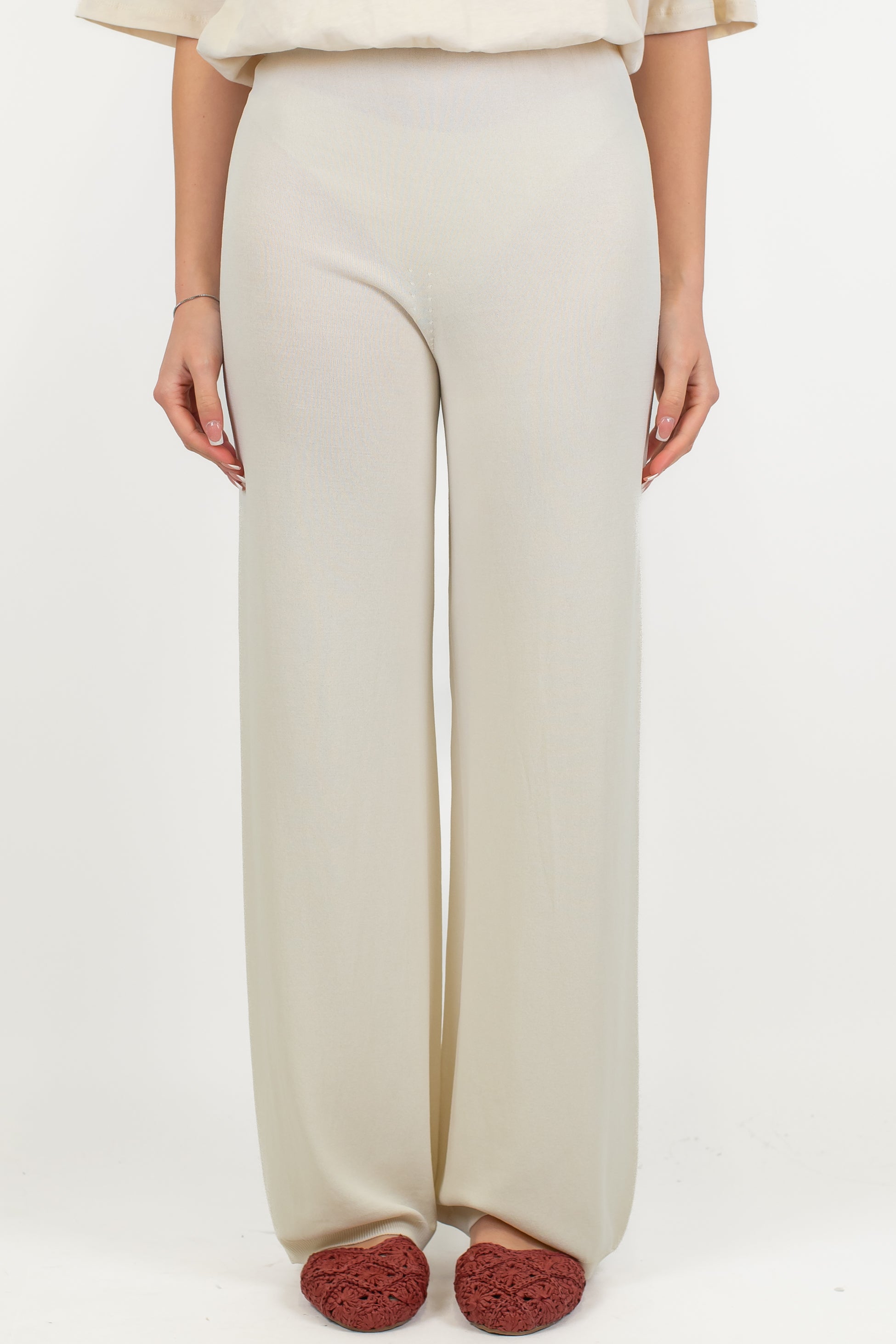 Maryley - Pantalone palazzo in viscosa leggera con elastico in vita
