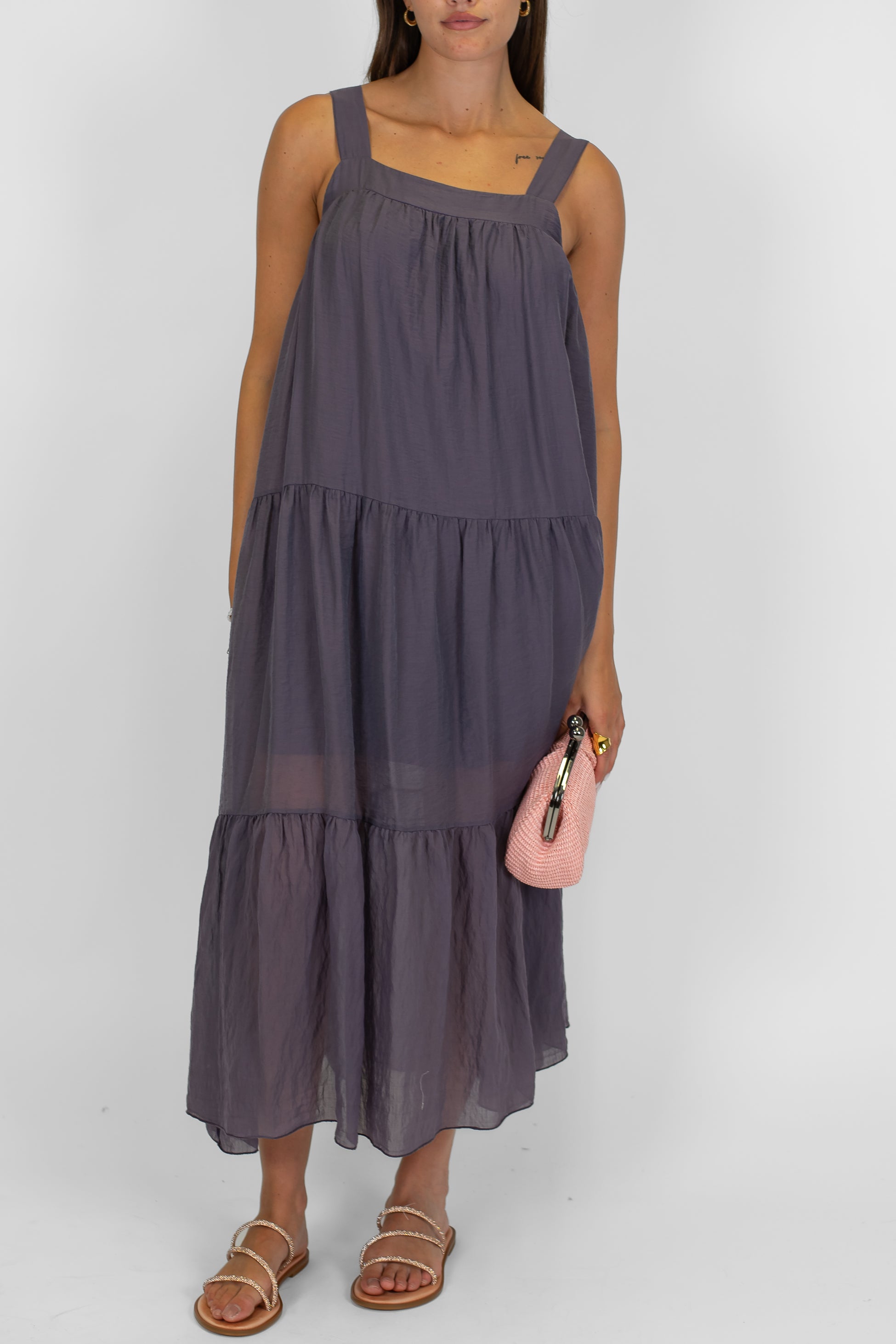 Tensione in - Abito lungo in lyocell con brettelle e balze