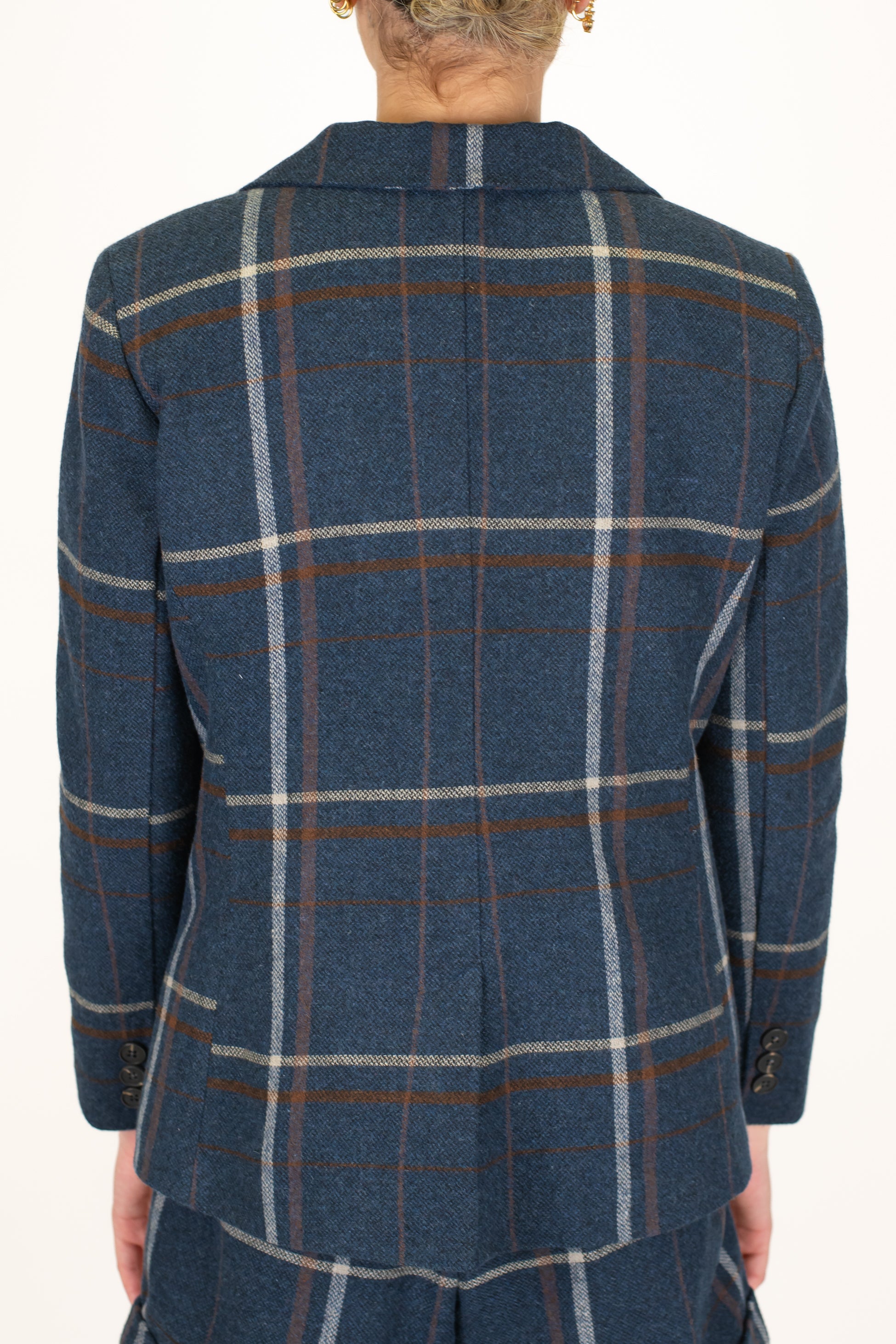 Tensione in - Giacca a scatola fantasia quadri in misto lana con spalline