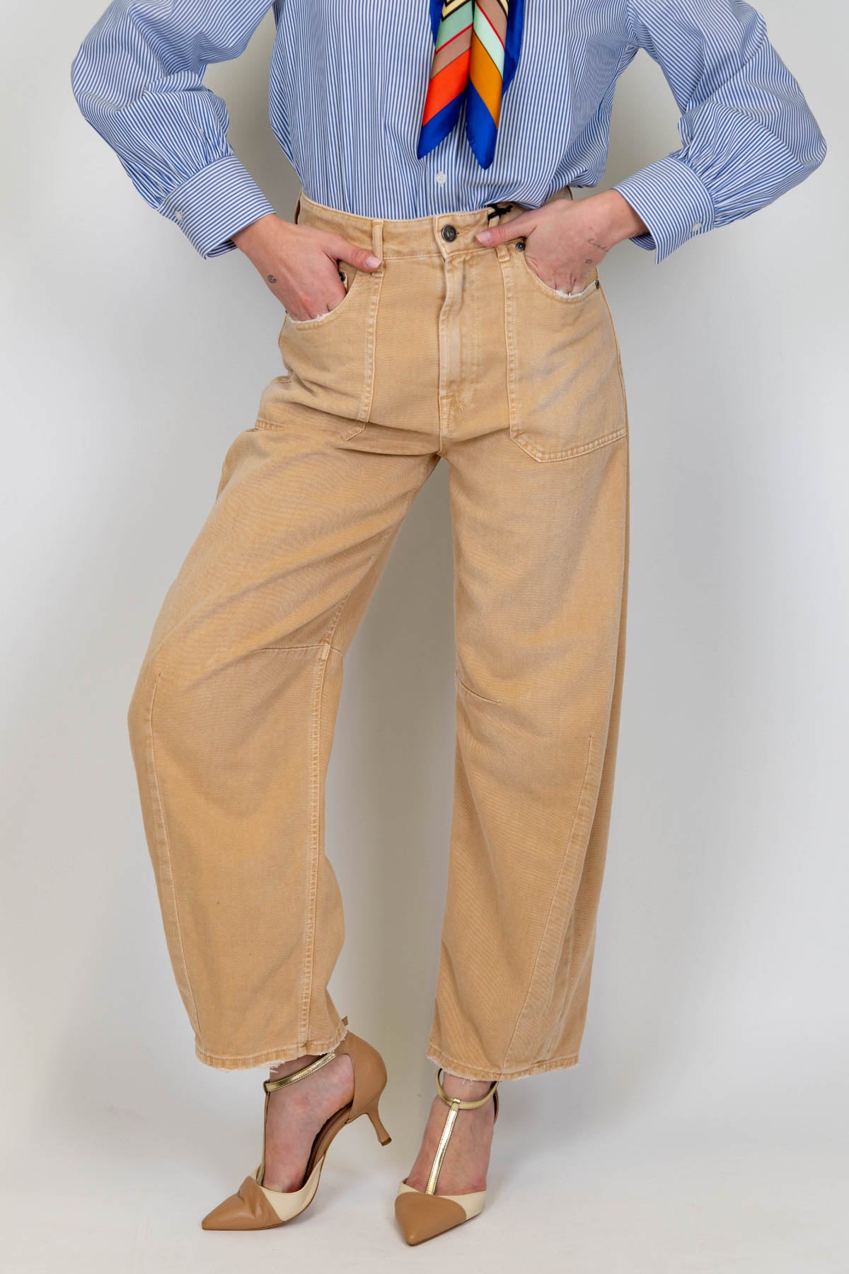 Maryley - Pantalone balloon in denim colorato effetto lavato