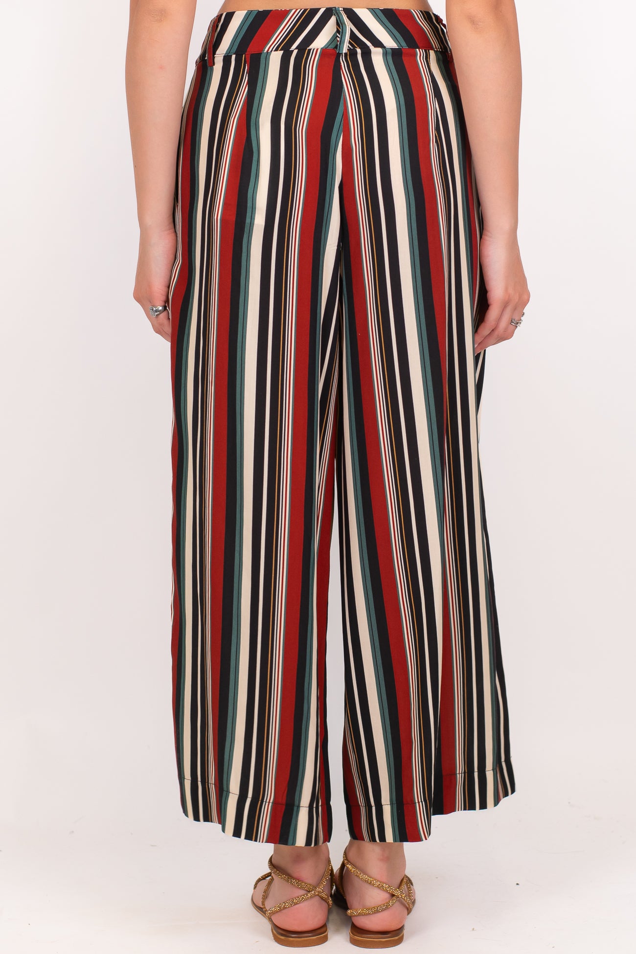 Haveone - Pantalone palazzo crop fantasia a righe in viscosa