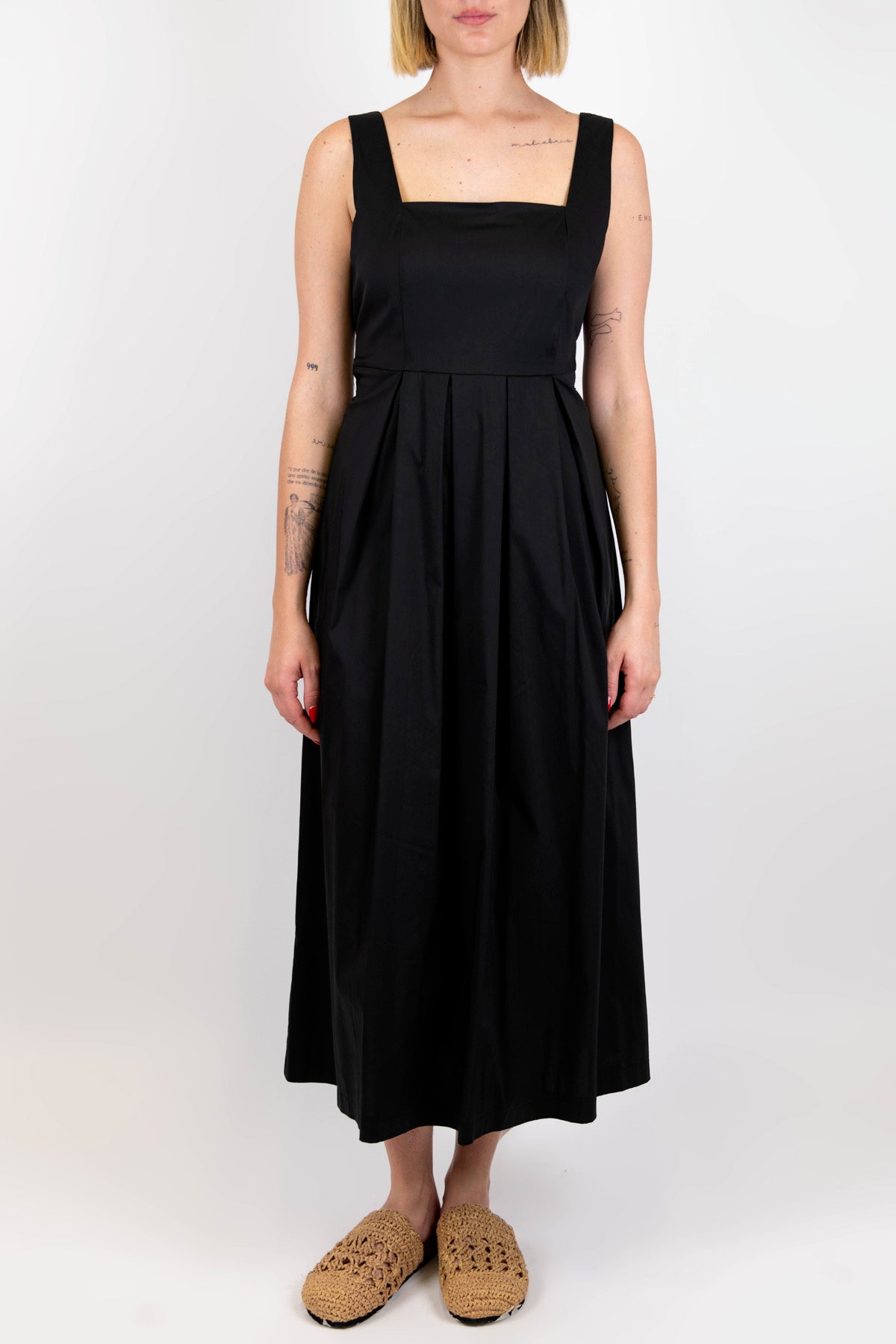 Motel - Abito lungo giromaniche con scollo quadro e fiocco sul retro