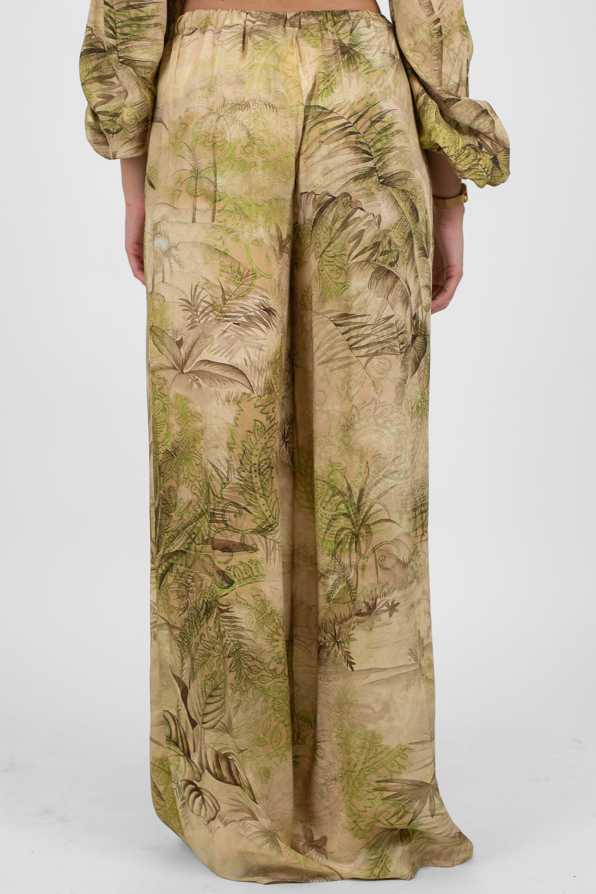 Haveone - Pantalone palazzo fantasia naturale in viscosa con coulisse
