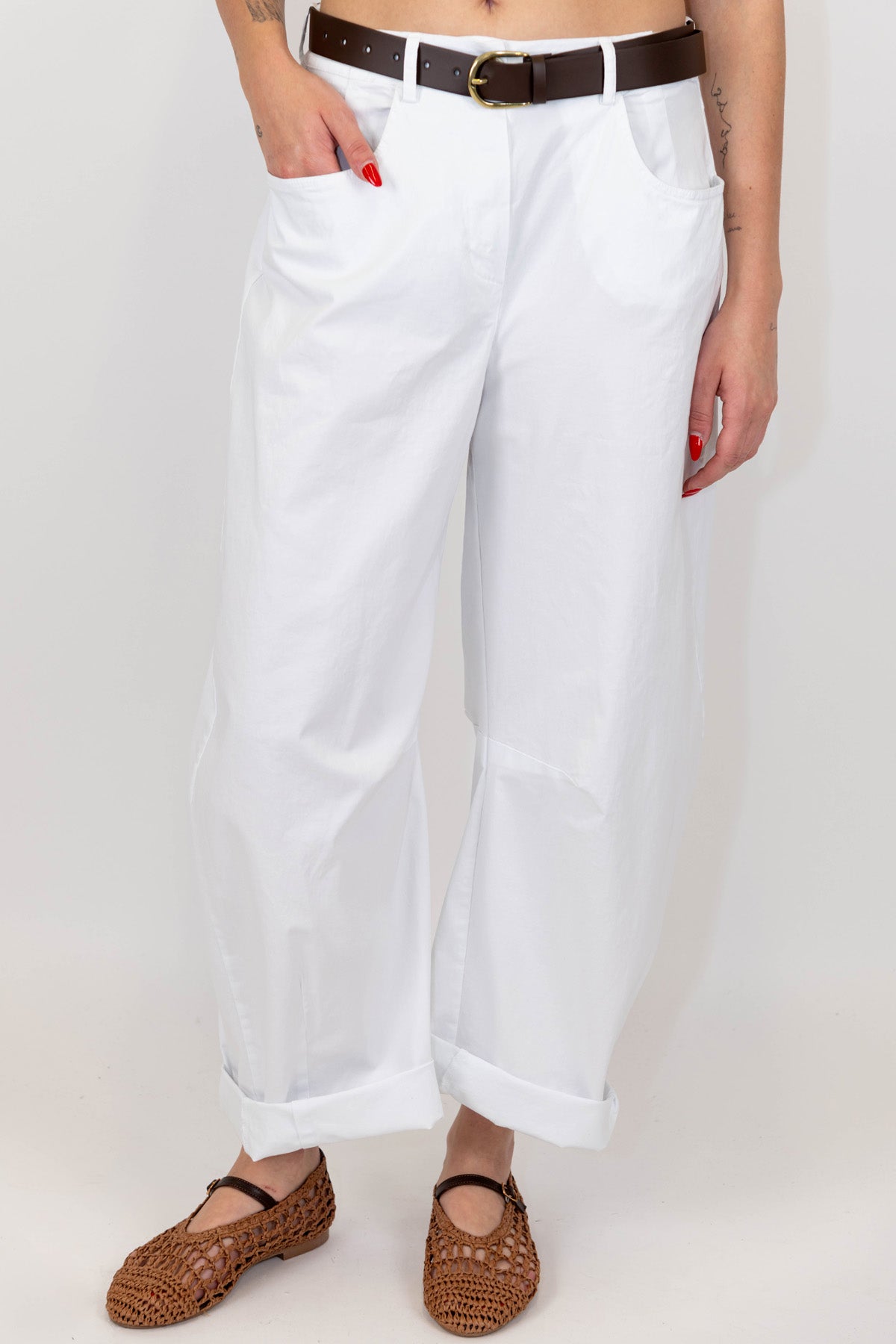 Haveone - Pantalone in viscosa modello balloon con risvolto sul fondo