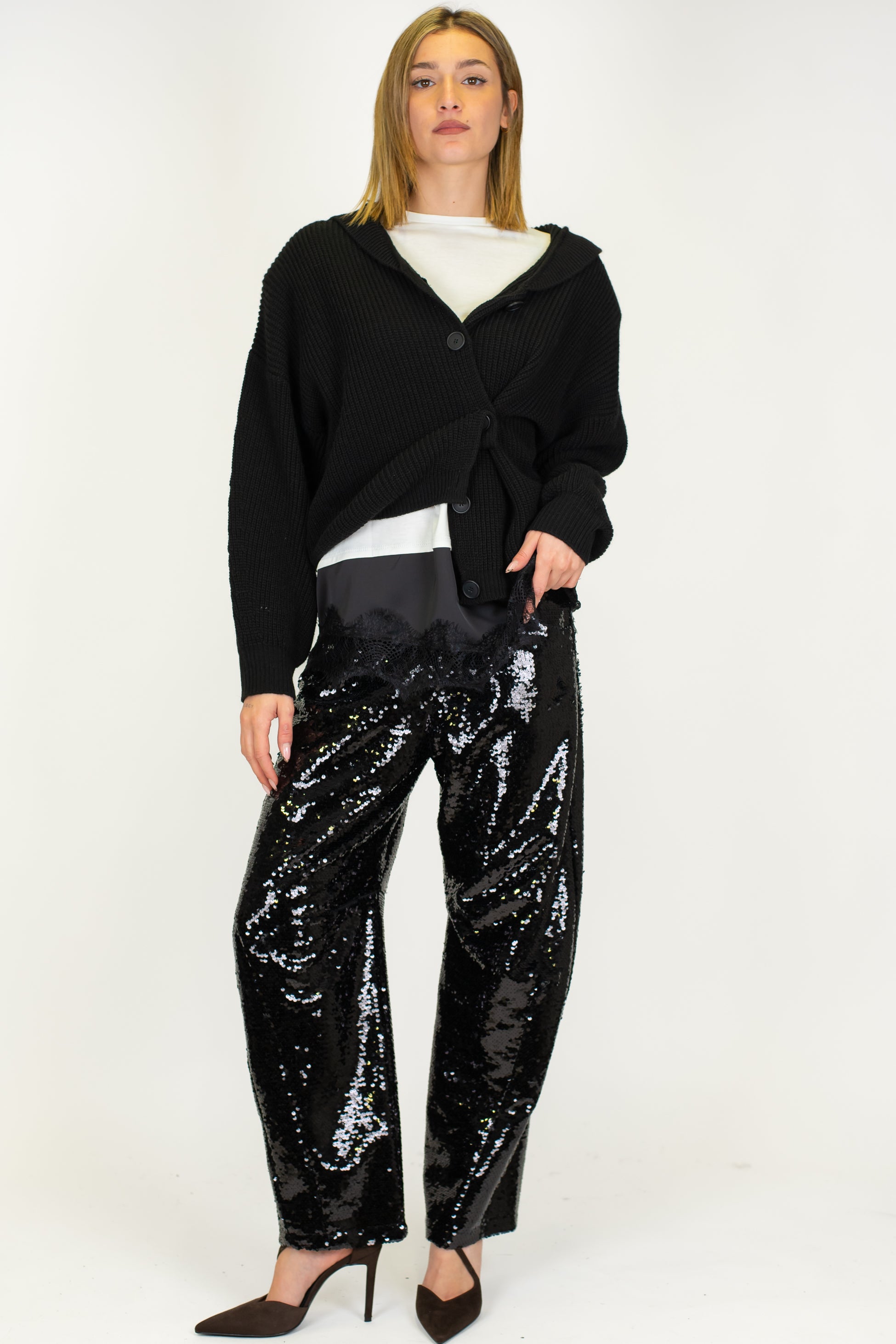 Tensione in - Shirt manica lunga con fondo in raso e pizzo