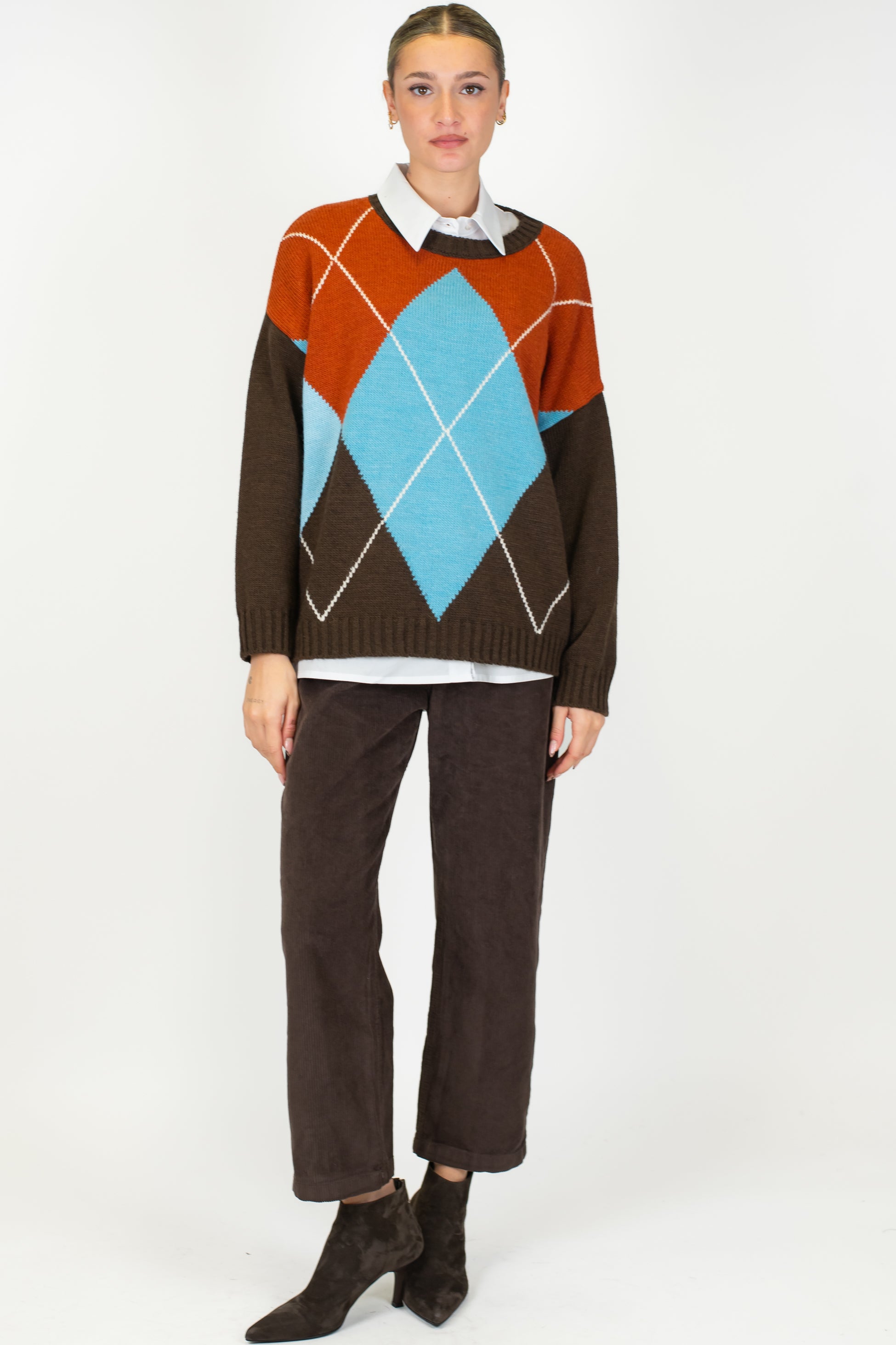 Haveone - Maglia girocollo in misto lana fantasia rombi