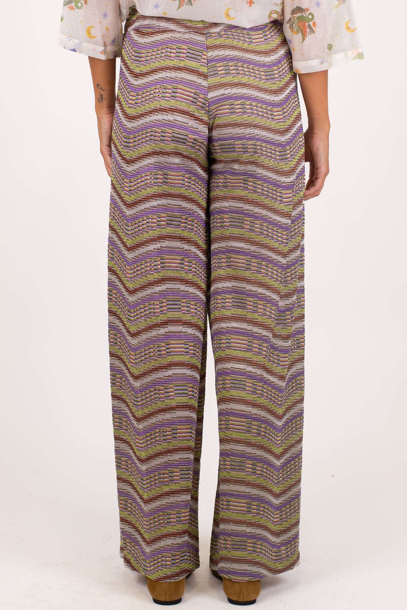 Dixie - Pantalone palazzo fantasia astratta con elastico in vita