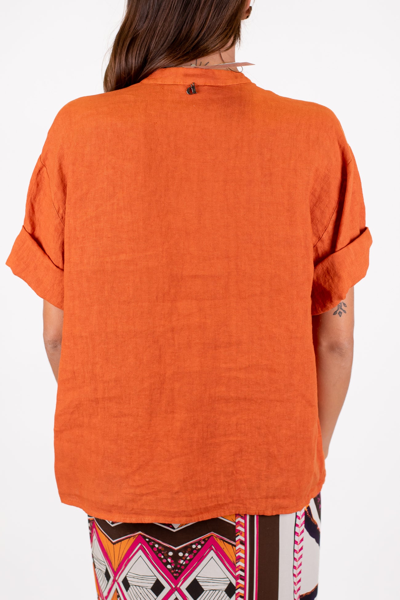 Dixie - Camicia mezzamanica in puro lino con collo coreano