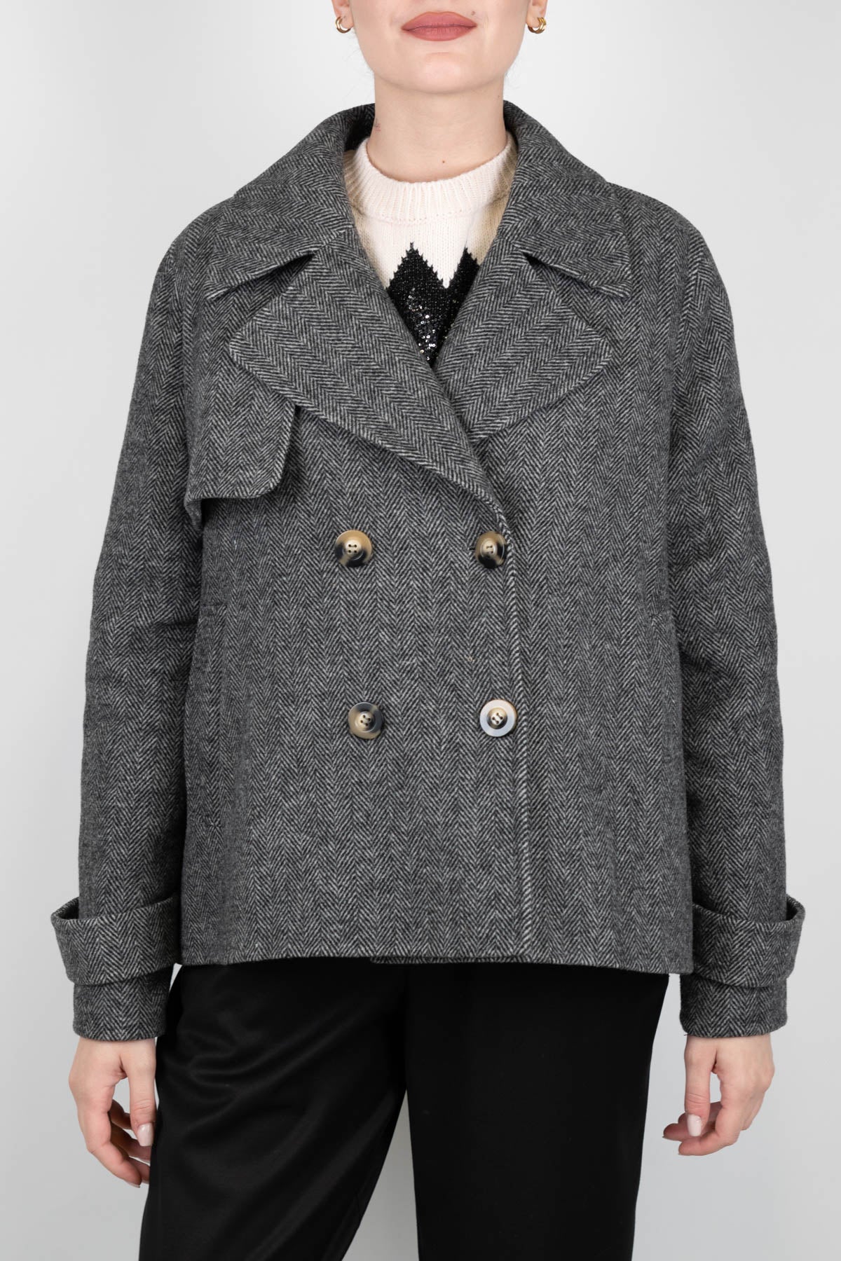 Short Coat Cappotto Lana Kontatto Motel Cappotto Corto Doppiopetto