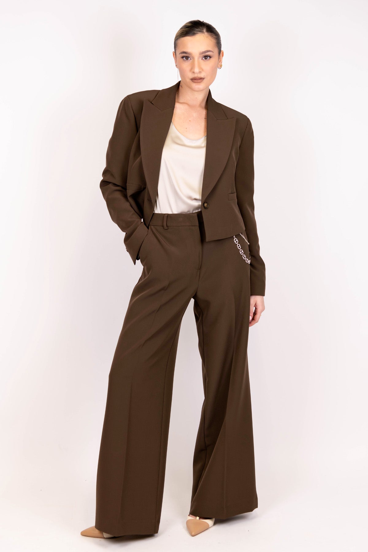 Haveone - Pantalone palazzo con piega stirata e catena laterale