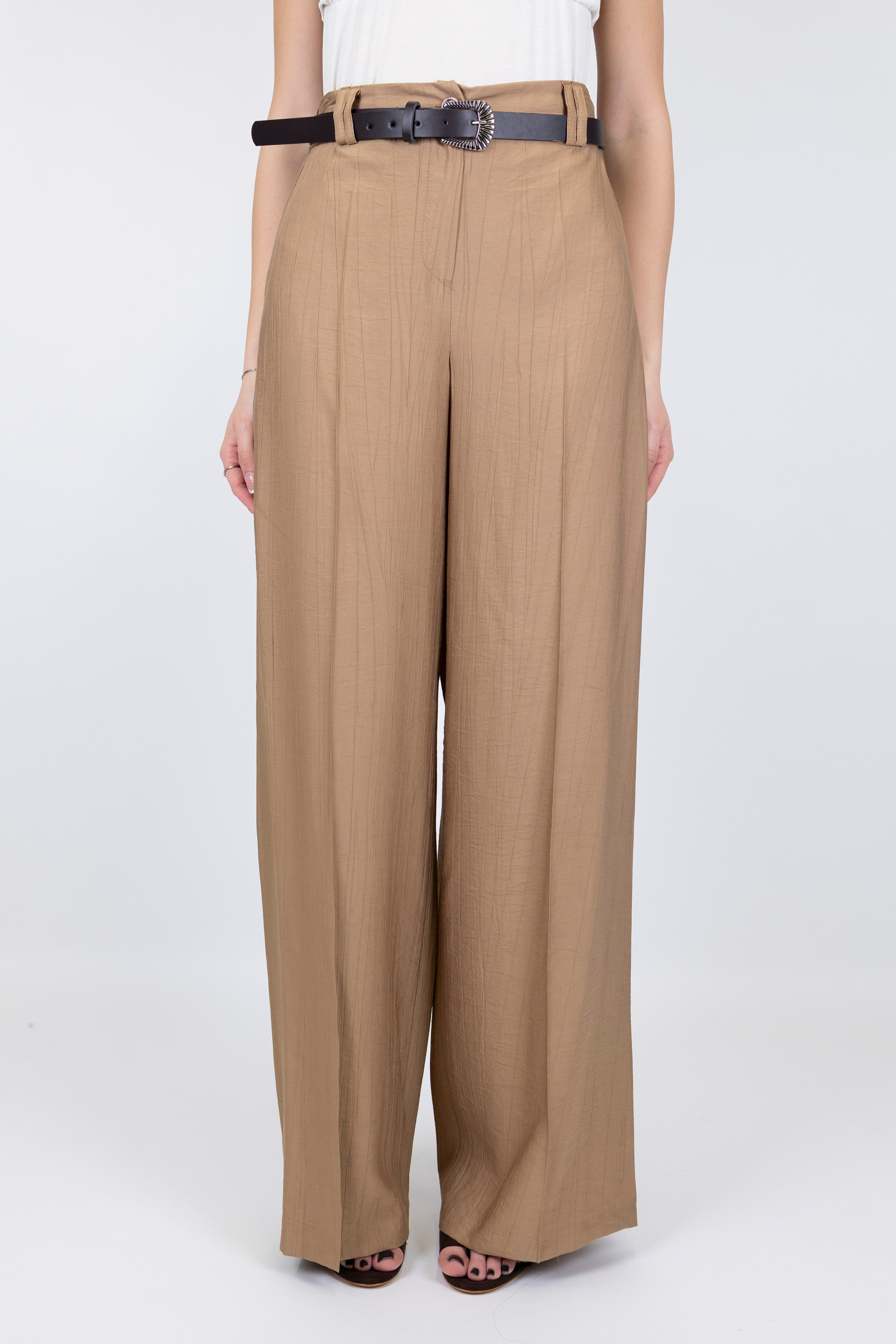 Haveone - Pantalone palazzo in viscosa leggera con strigliature ed elastico sul retro